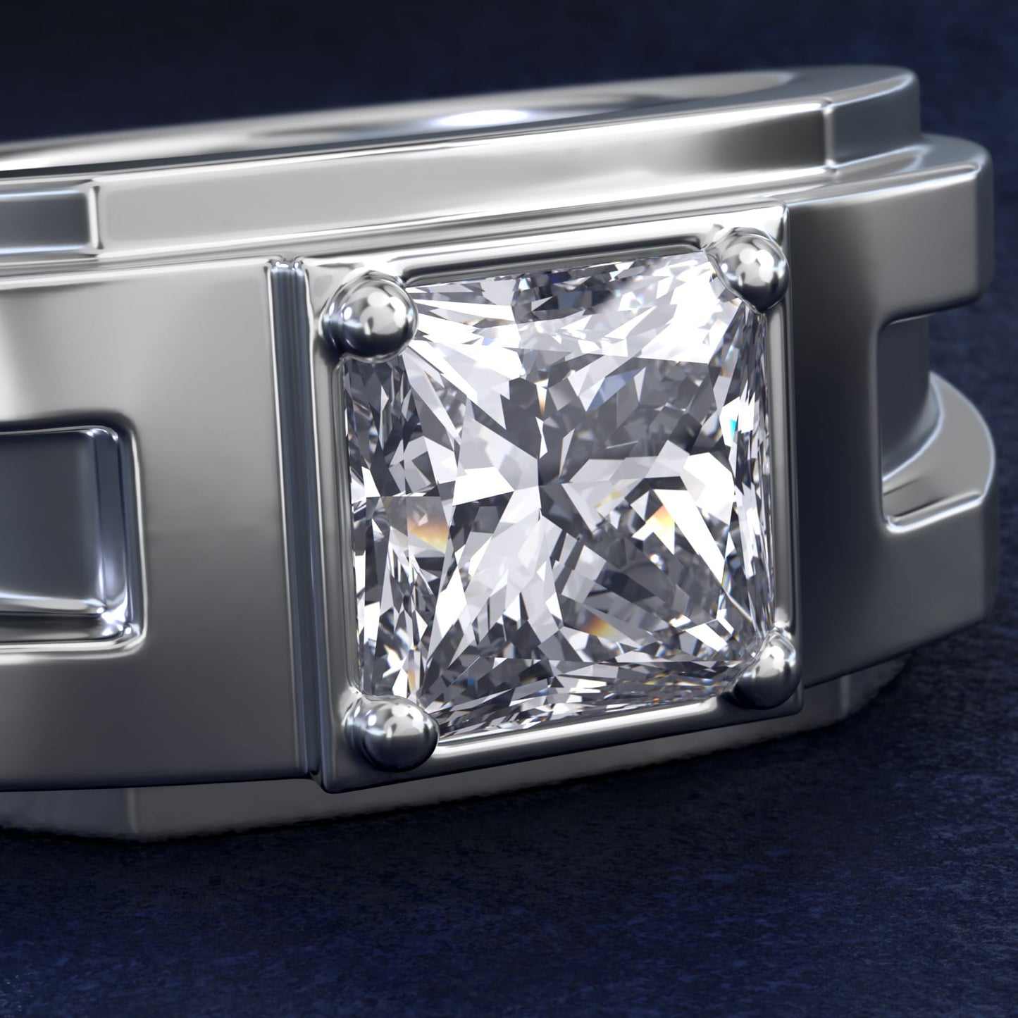 Men's Structured Solitaire Engagement Ring in Platinum - Princess Center