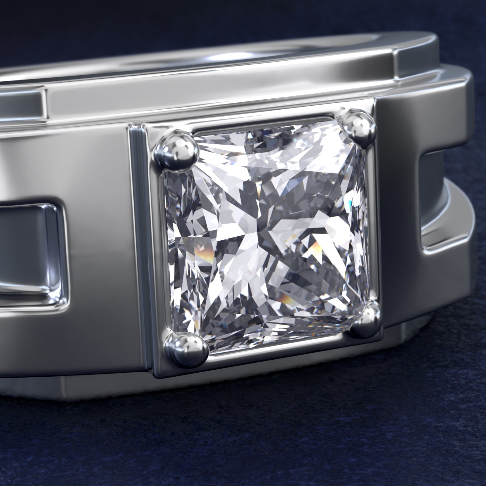 Men's Structured Solitaire Engagement Ring in Platinum - Princess Center