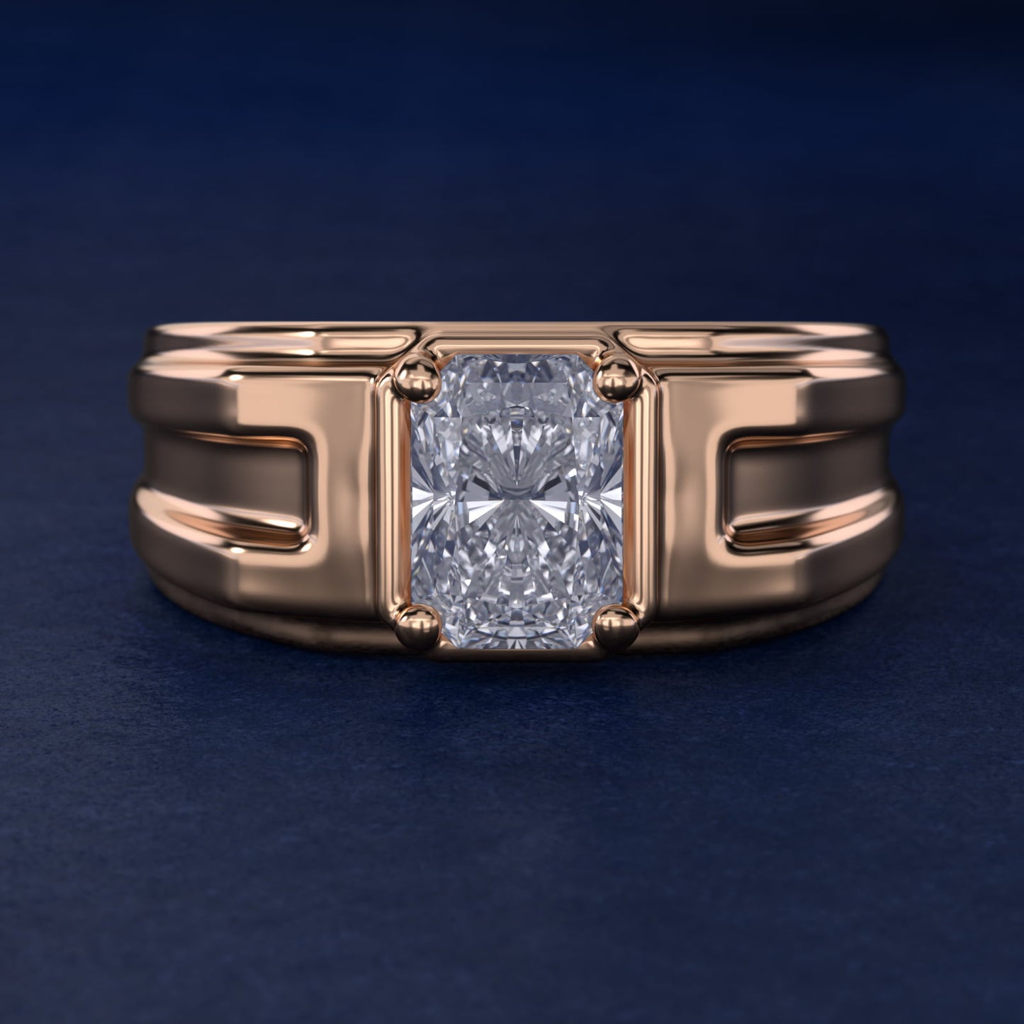 Men's Structured Solitaire Engagement Ring in 14k Rose Gold - Radiant Center