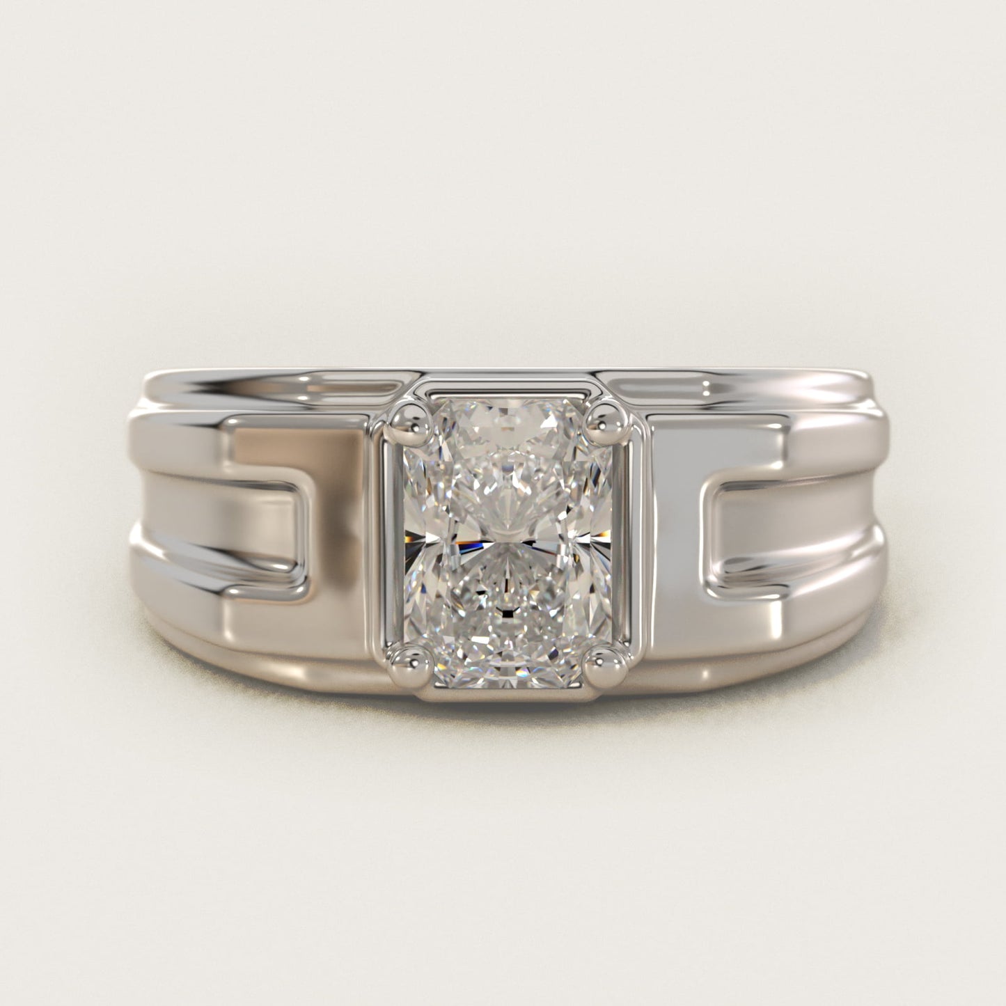 Men's Structured Solitaire Engagement Ring in 14k White Gold - Radiant Center