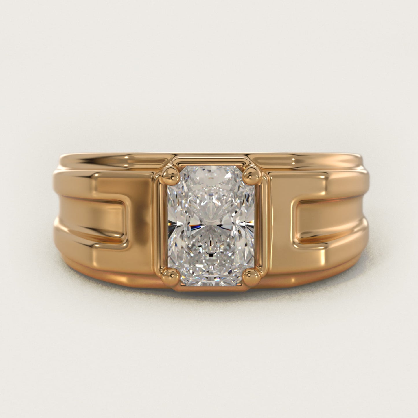 Men's Structured Solitaire Engagement Ring in 18k Yellow Gold - Radiant Center
