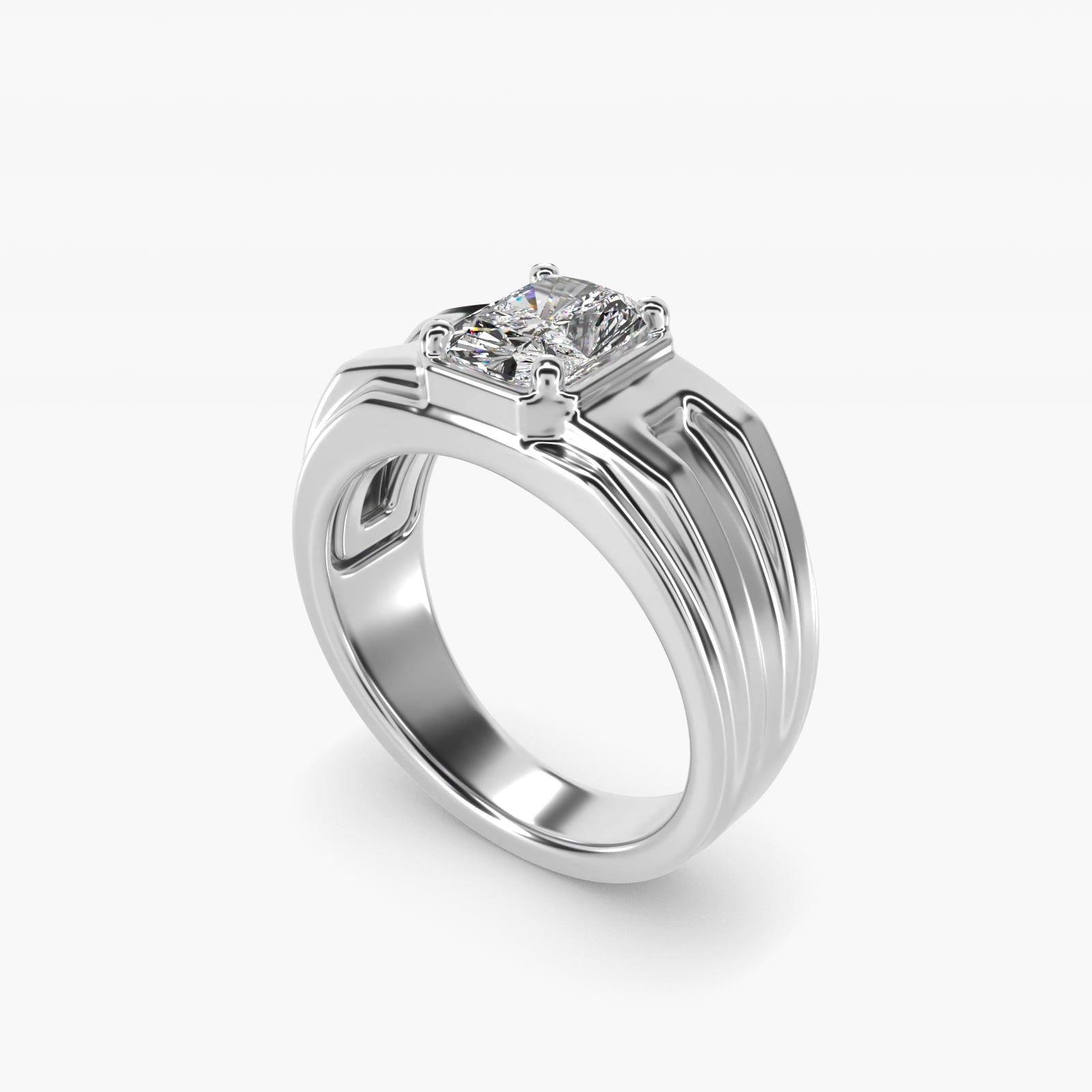 Men's Structured Solitaire Engagement Ring in Platinum - Radiant Center