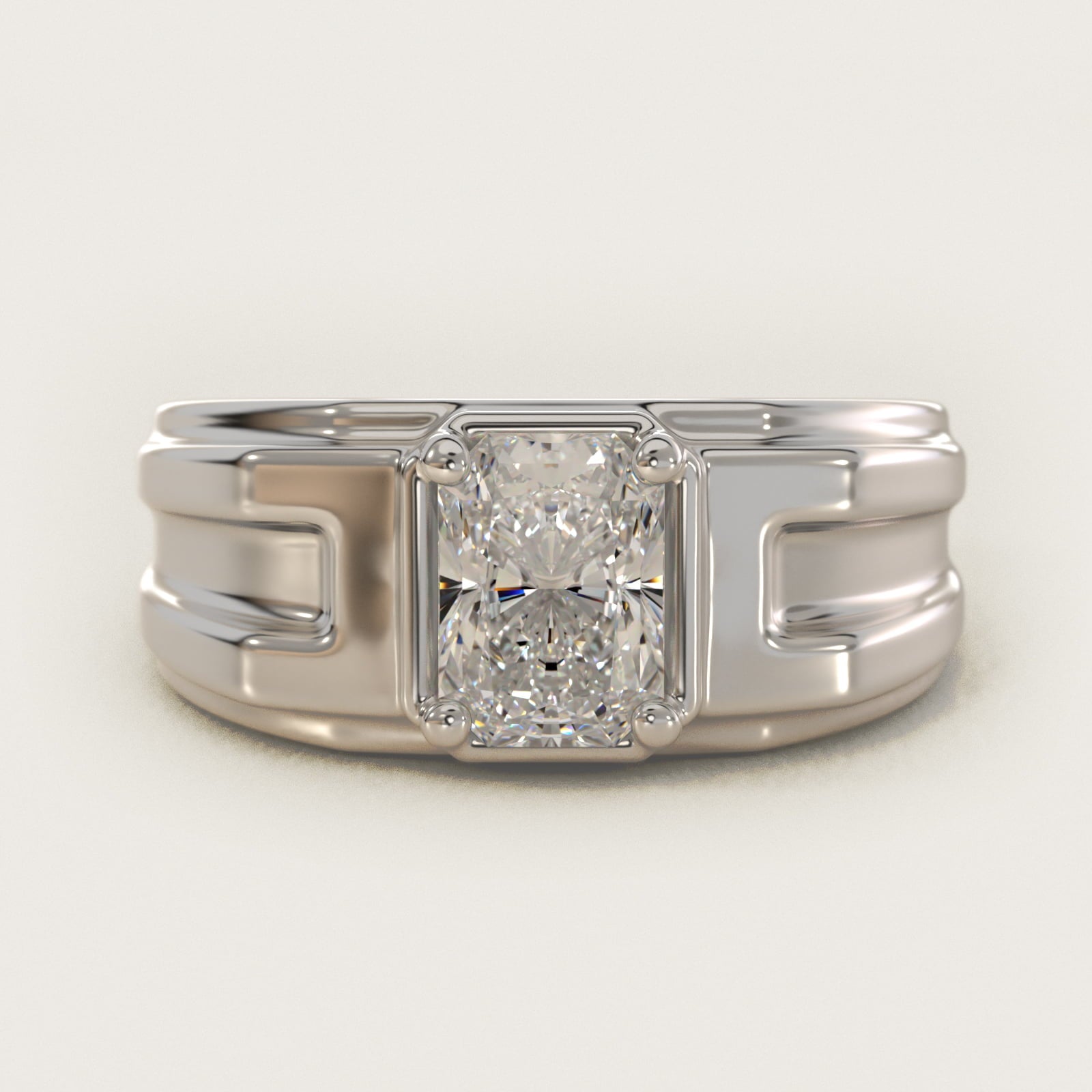 Men's Structured Solitaire Engagement Ring in Platinum - Radiant Center