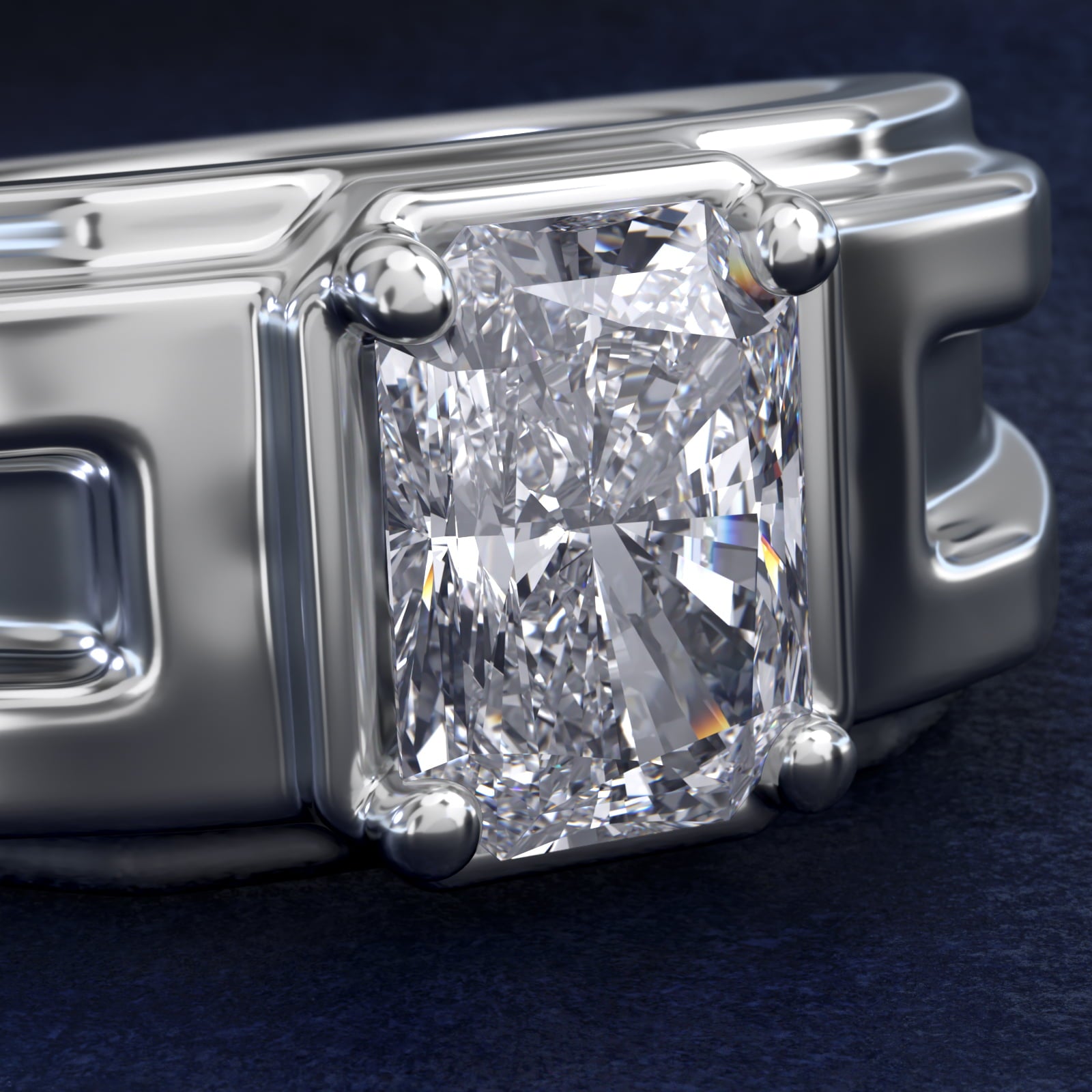 Men's Structured Solitaire Engagement Ring in Platinum - Radiant Center