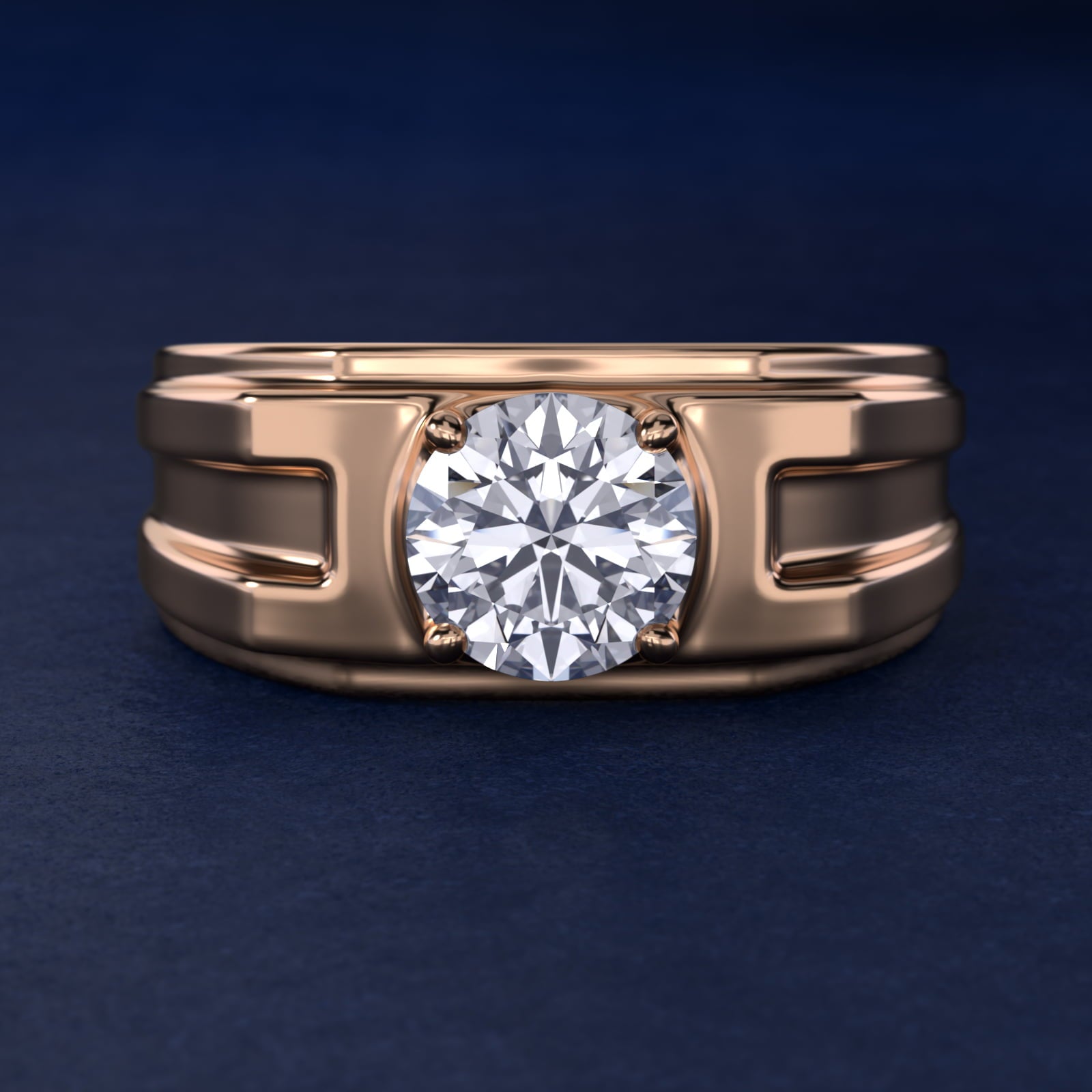 Men's Structured Solitaire Engagement Ring in 14k Rose Gold - Round Center