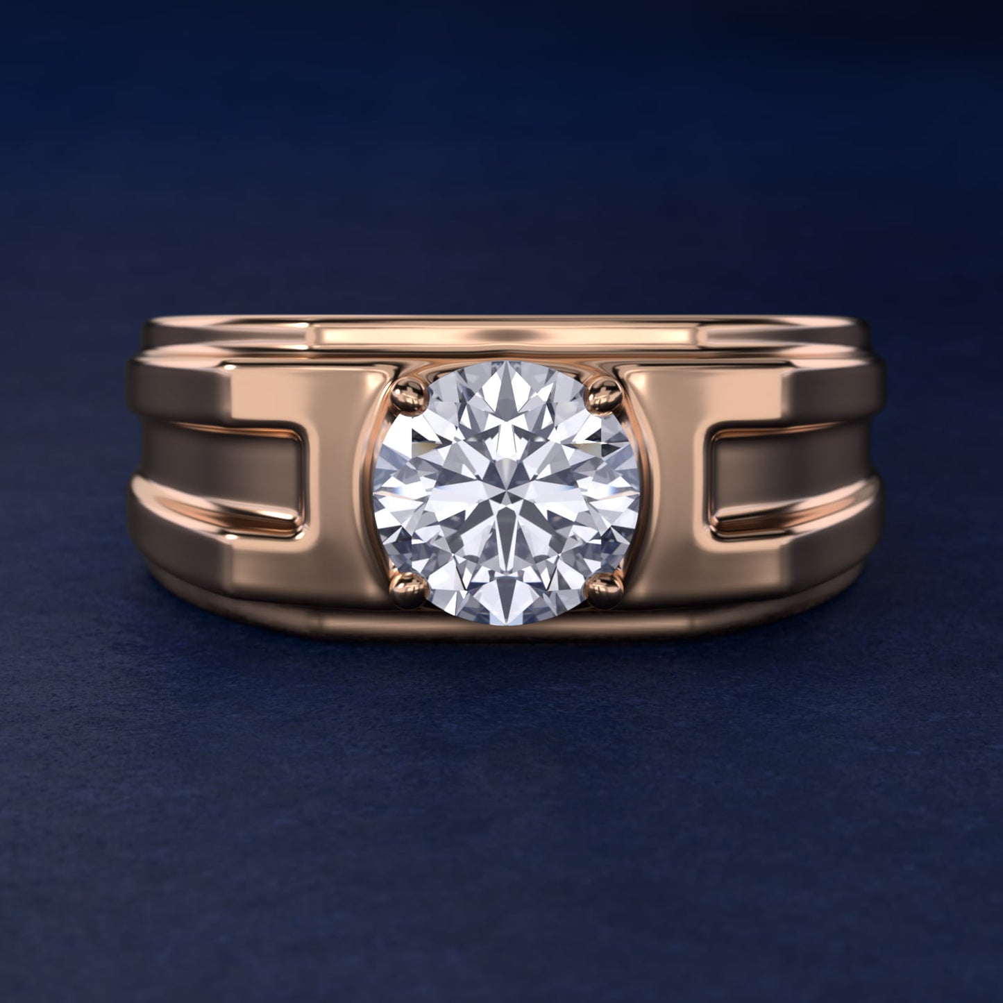 Men's Structured Solitaire Engagement Ring in 18k Rose Gold - Round Center