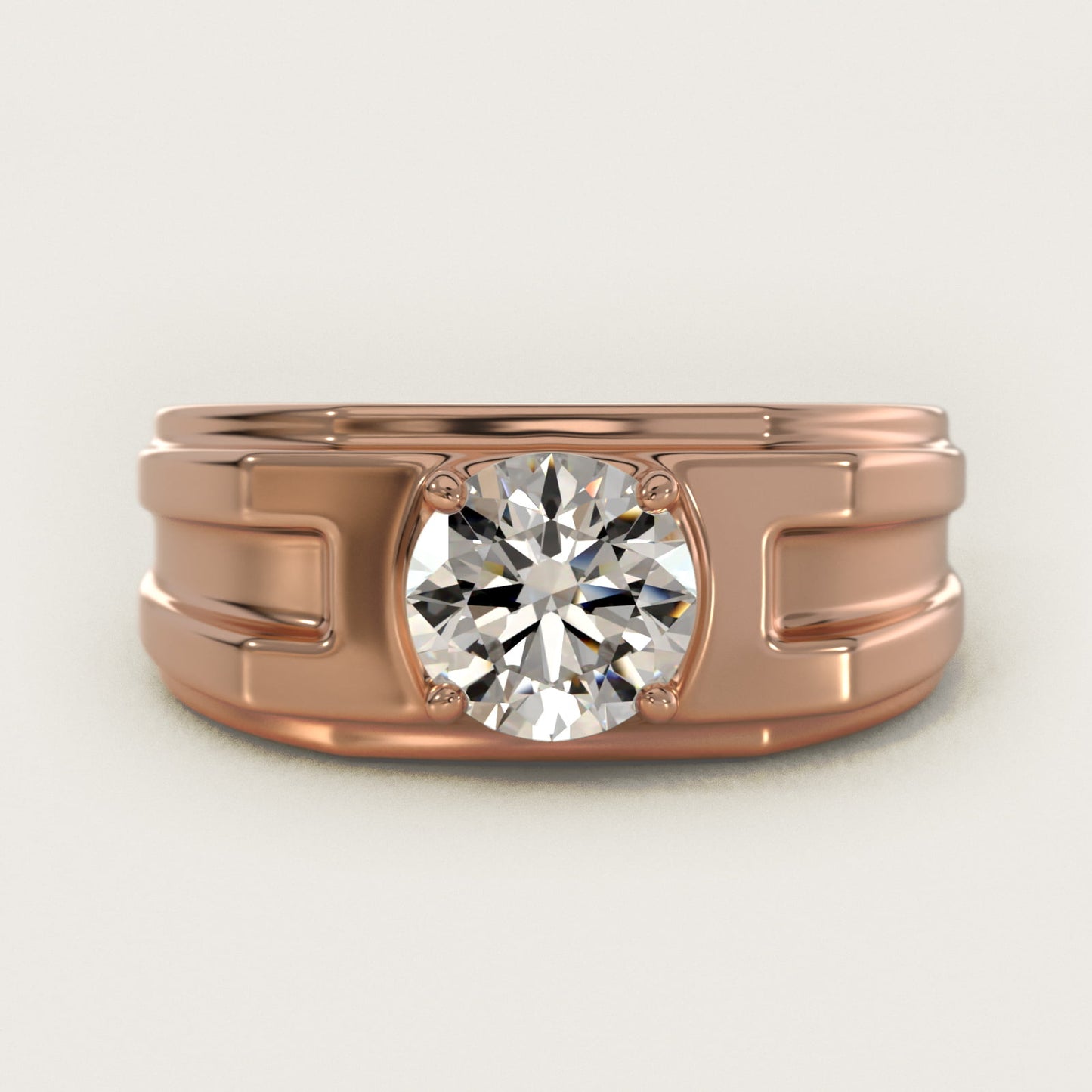 Men's Structured Solitaire Engagement Ring in 14k Rose Gold - Round Center