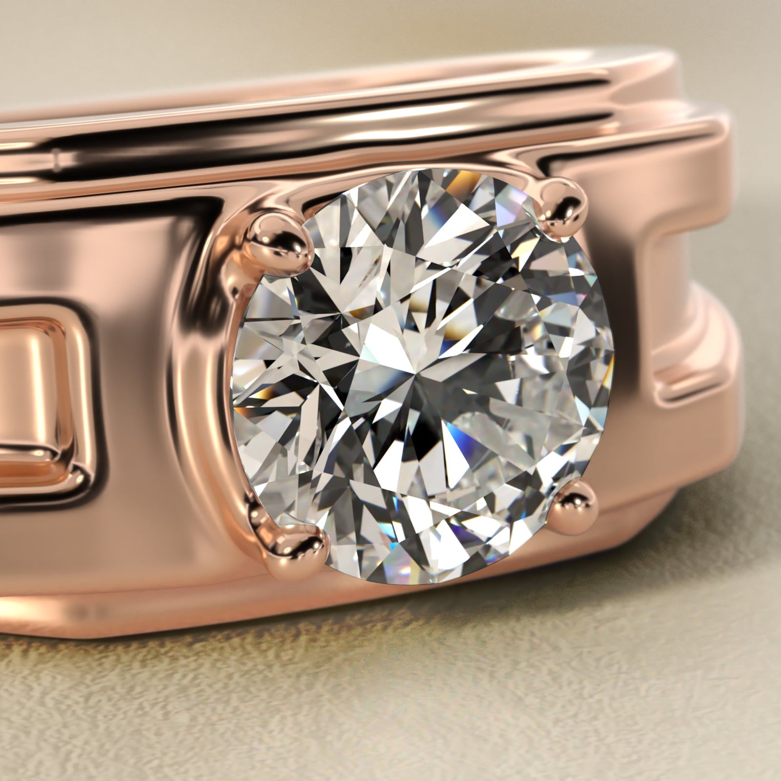Men's Structured Solitaire Engagement Ring in 18k Rose Gold - Round Center