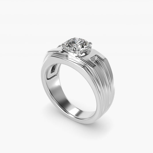 Men's Structured Solitaire Engagement Ring in 18k White Gold - Round Center