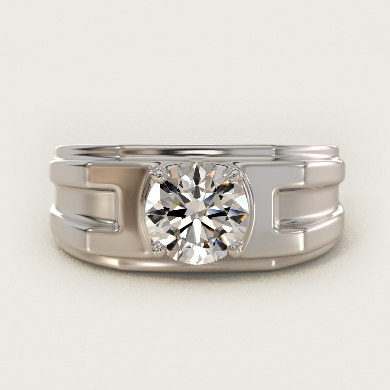 Men's Structured Solitaire Engagement Ring in 14k White Gold - Round Center