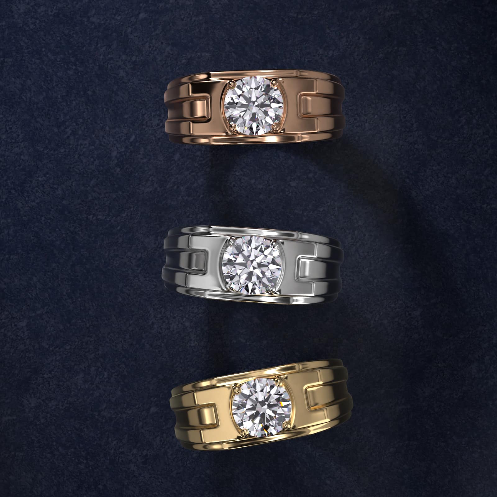 Men's Structured Solitaire Engagement Ring in 18k White Gold - Round Center
