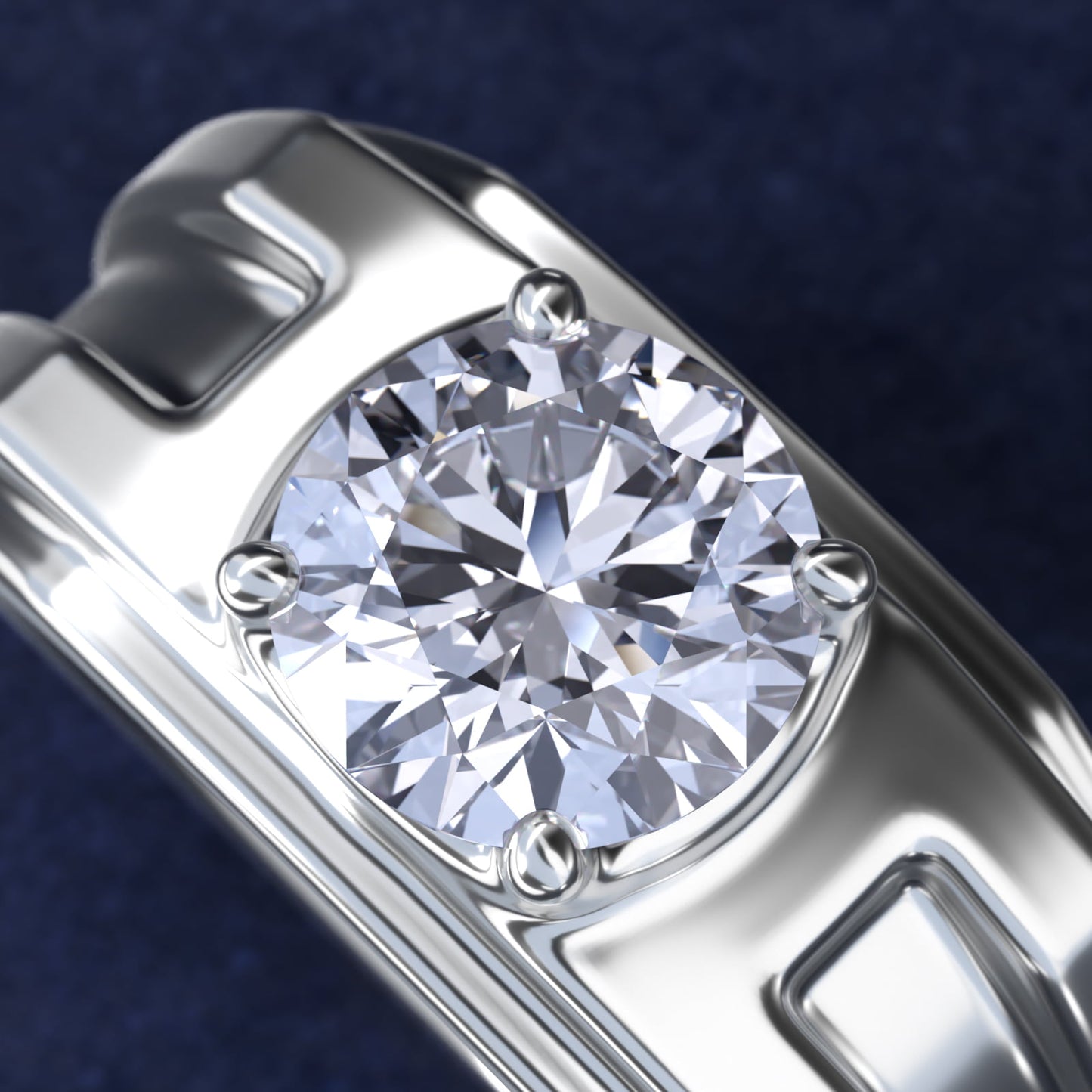 Men's Structured Solitaire Engagement Ring in 14k White Gold - Round Center
