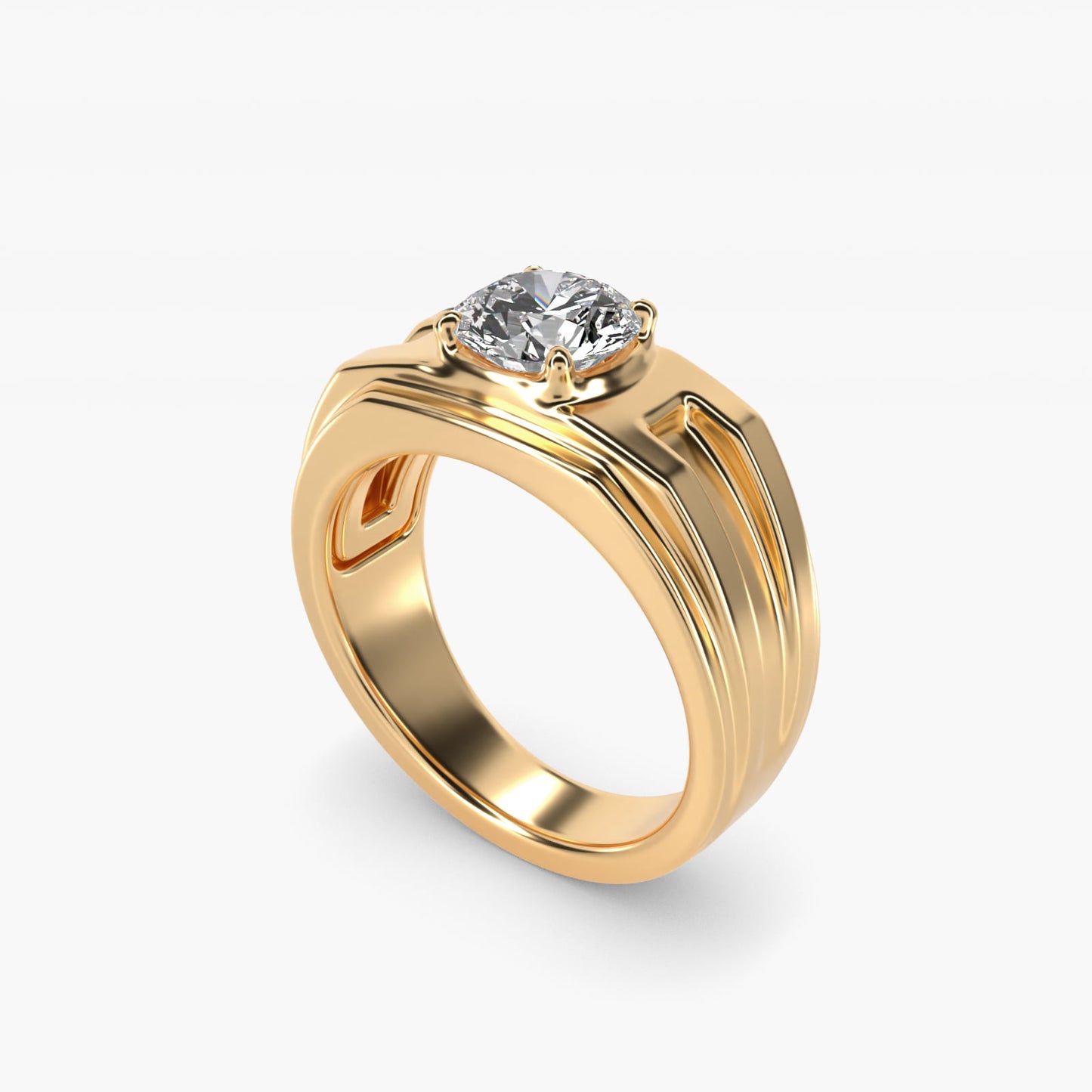 Men's Structured Solitaire Engagement Ring in 14k Yellow Gold - Round Center