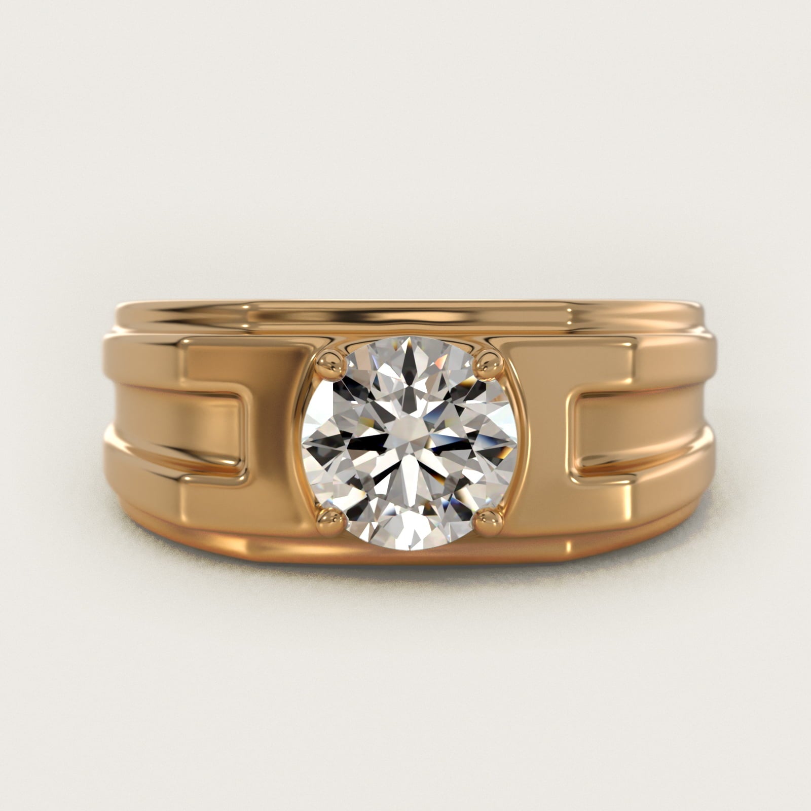 Men's Structured Solitaire Engagement Ring in 18k Yellow Gold - Round Center