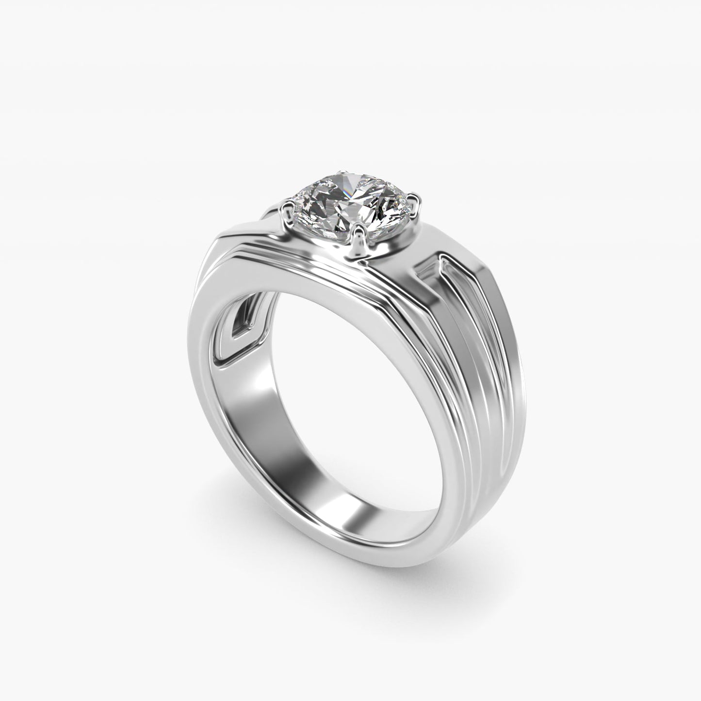 Men's Structured Solitaire Engagement Ring in Platinum - Round Center