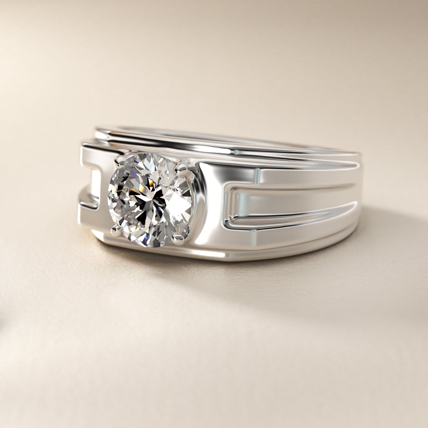 Men's Structured Solitaire Engagement Ring in Platinum - Round Center