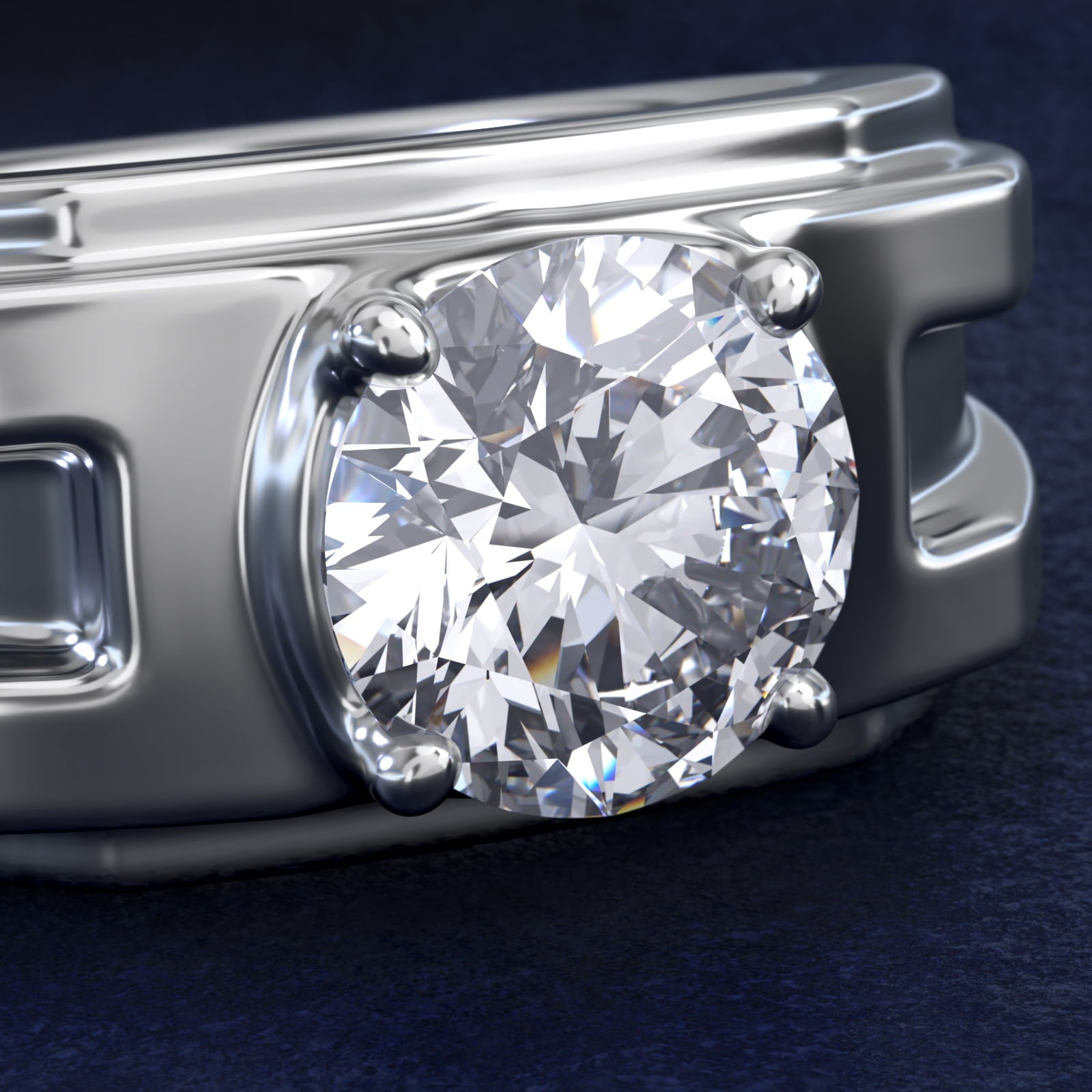 Men's Structured Solitaire Engagement Ring in Platinum - Round Center