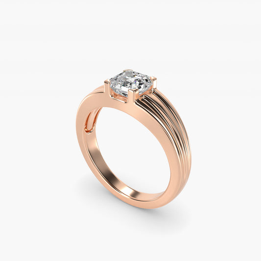 Men's Tapered Grooved Solitaire Engagement Ring in 18k Rose Gold - Asscher Center
