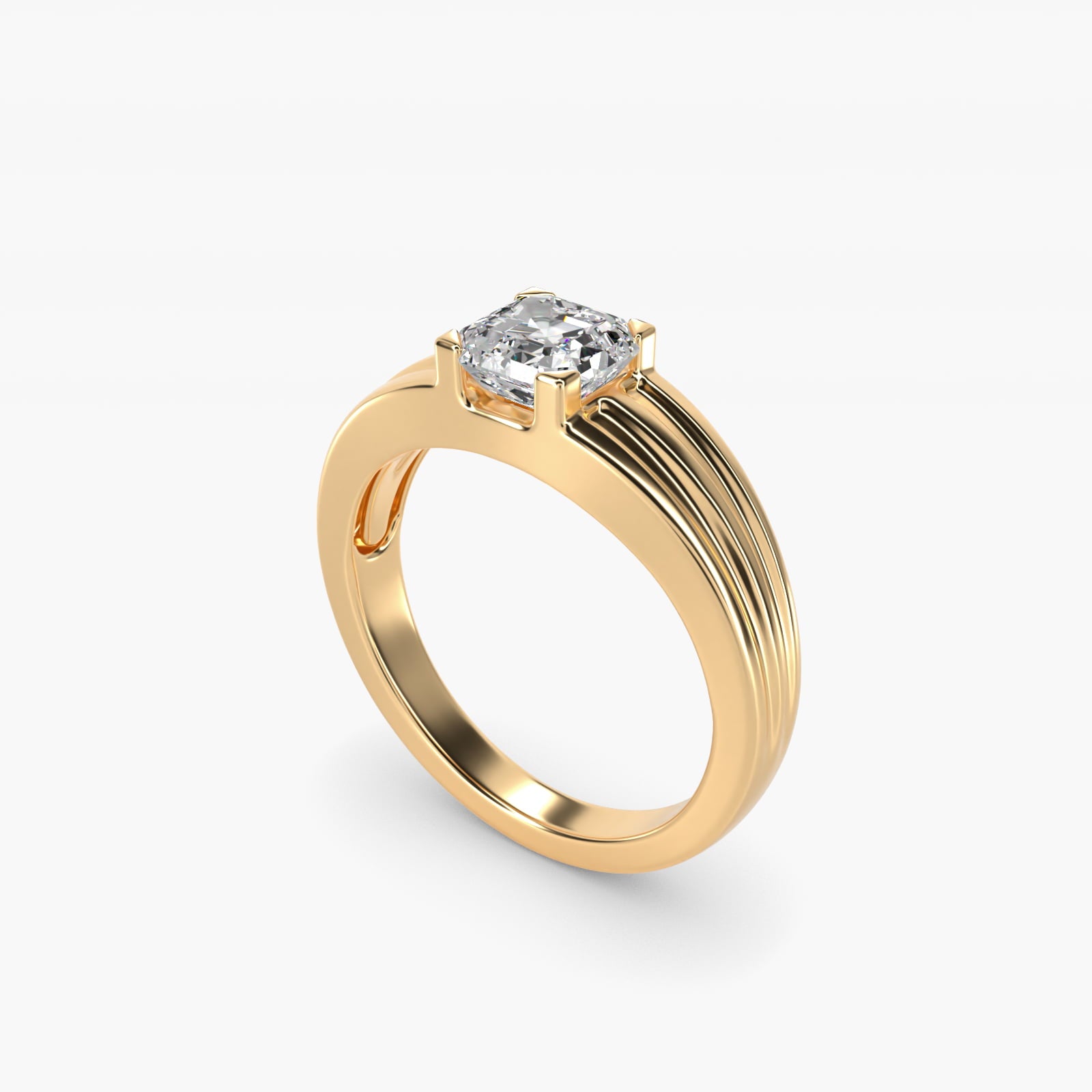 Men's Tapered Grooved Solitaire Engagement Ring in 14k Yellow Gold - Asscher Center