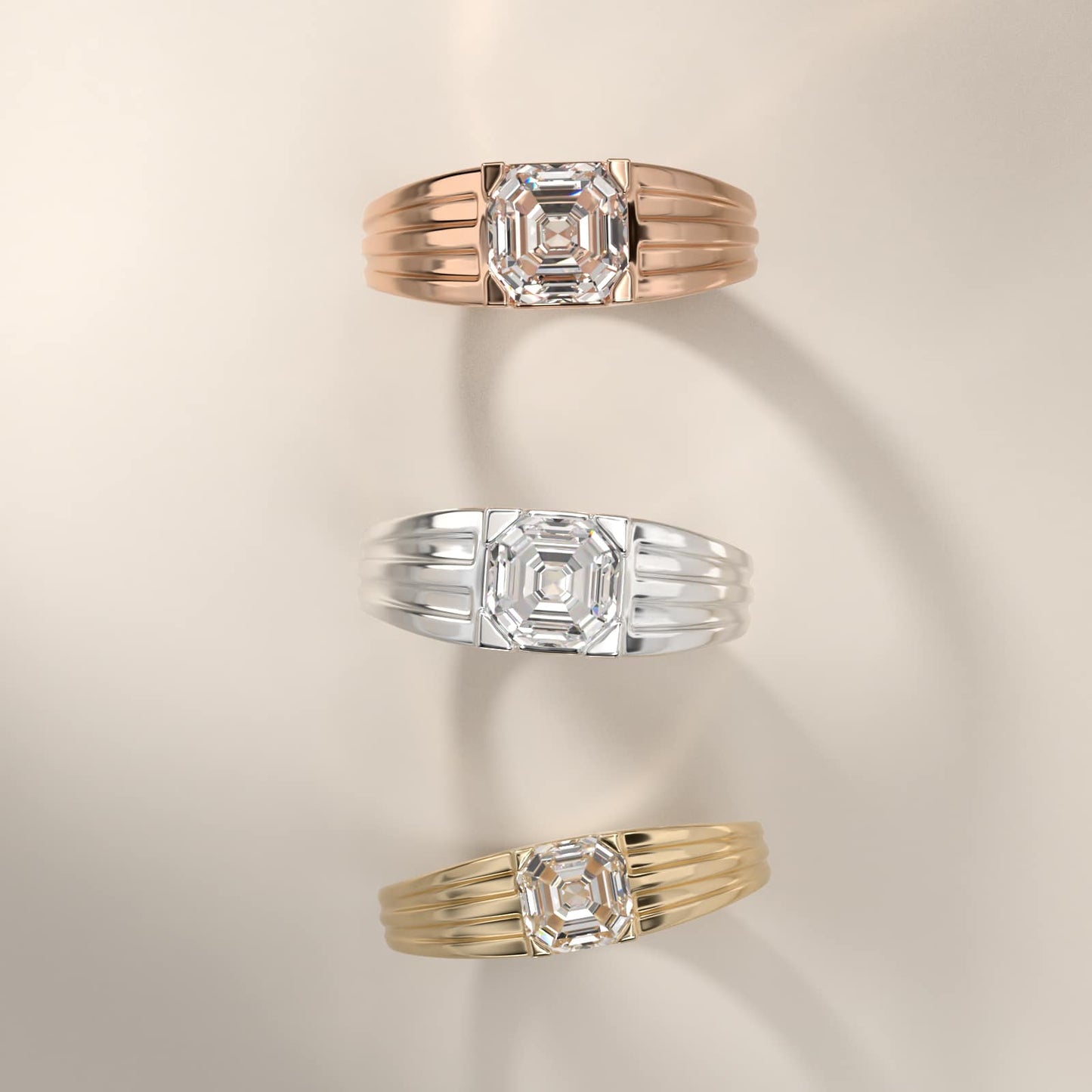 Men's Tapered Grooved Solitaire Engagement Ring in 14k Yellow Gold - Asscher Center