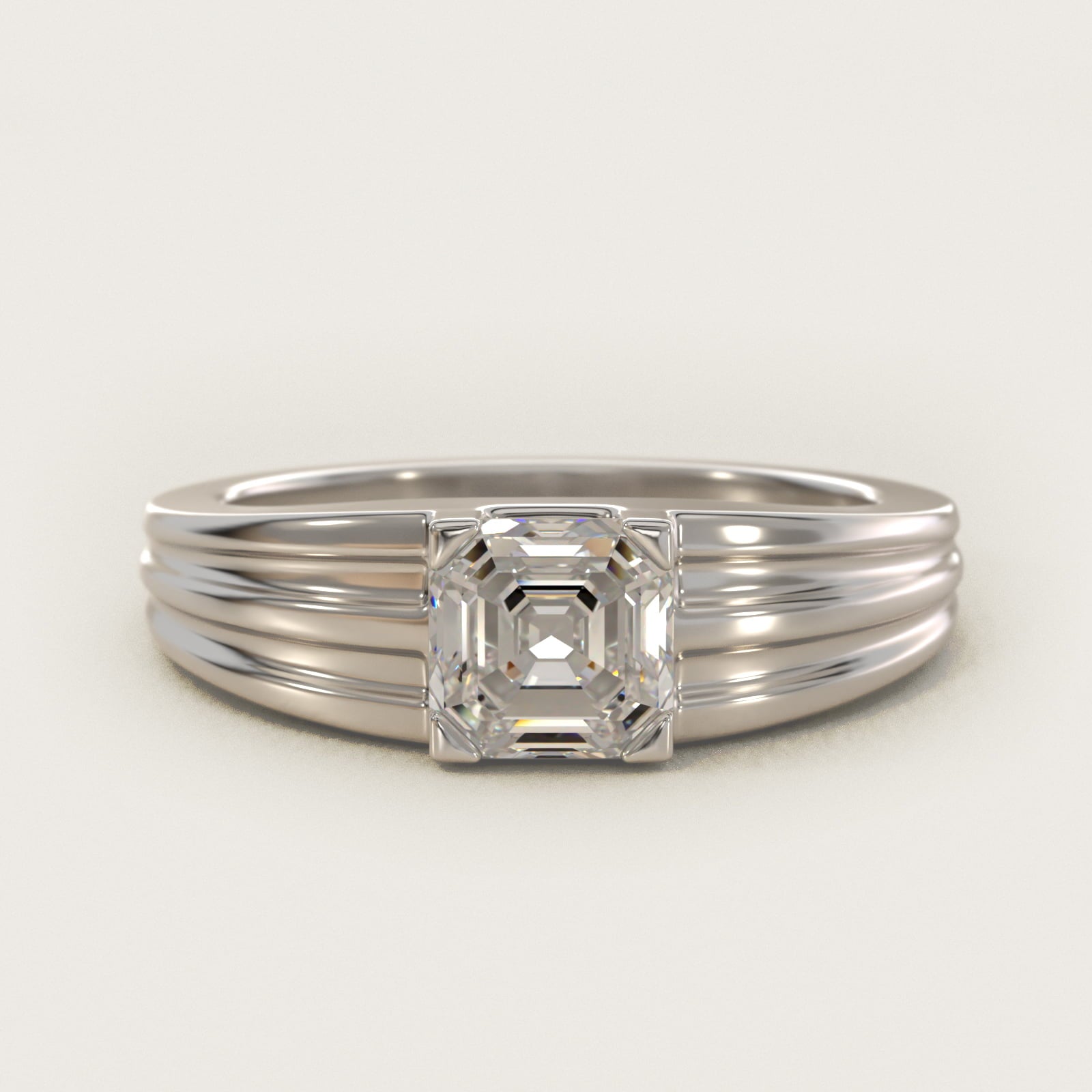 Men's Tapered Grooved Solitaire Engagement Ring in Platinum - Asscher Center