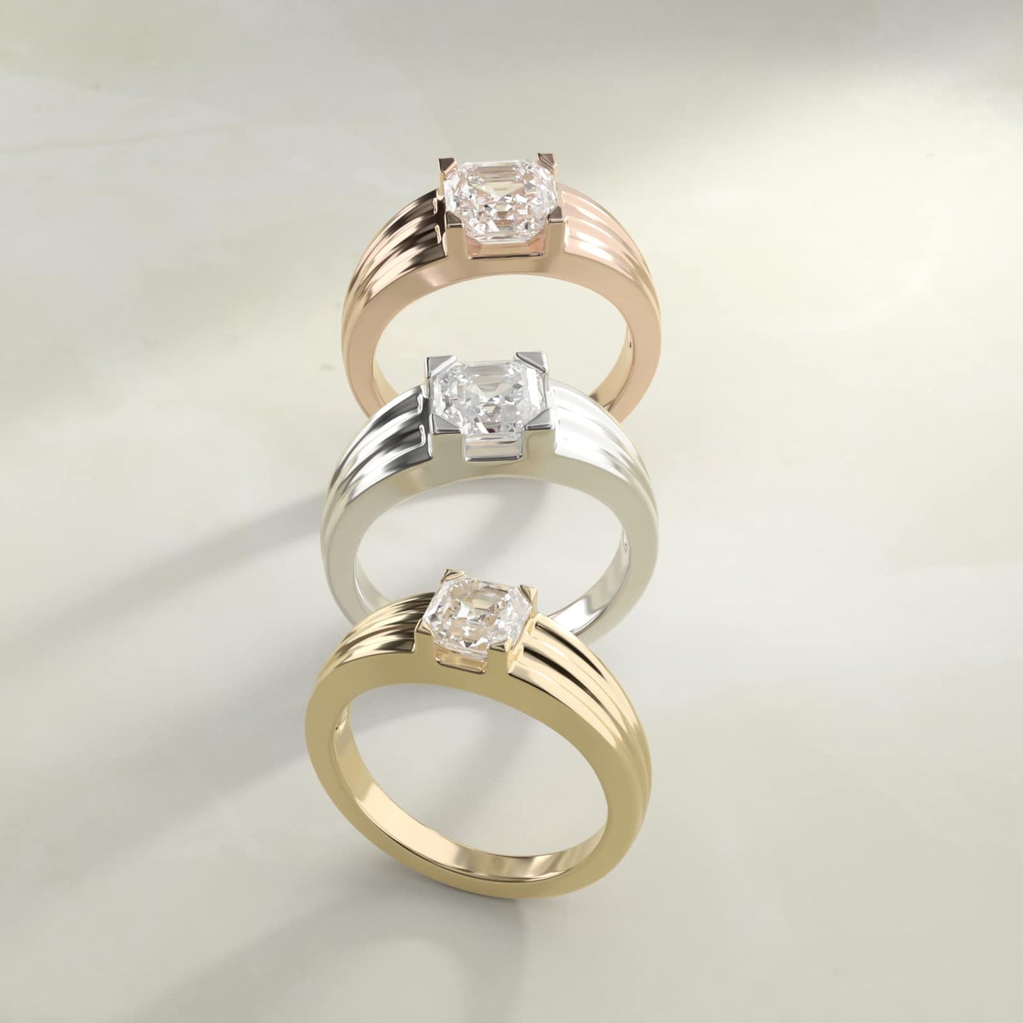 Men's Tapered Grooved Solitaire Engagement Ring in Platinum - Asscher Center