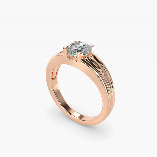 Men's Tapered Grooved Solitaire Engagement Ring in 18k Rose Gold - Cushion Center