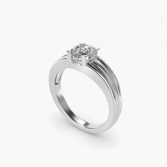 Men's Tapered Grooved Solitaire Engagement Ring in Platinum - Cushion Center