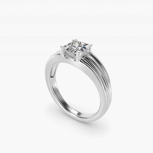 Men's Tapered Grooved Solitaire Engagement Ring in Platinum - Princess Center