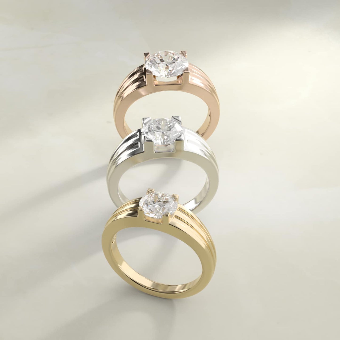Men's Tapered Grooved Solitaire Engagement Ring in Platinum - Round Center