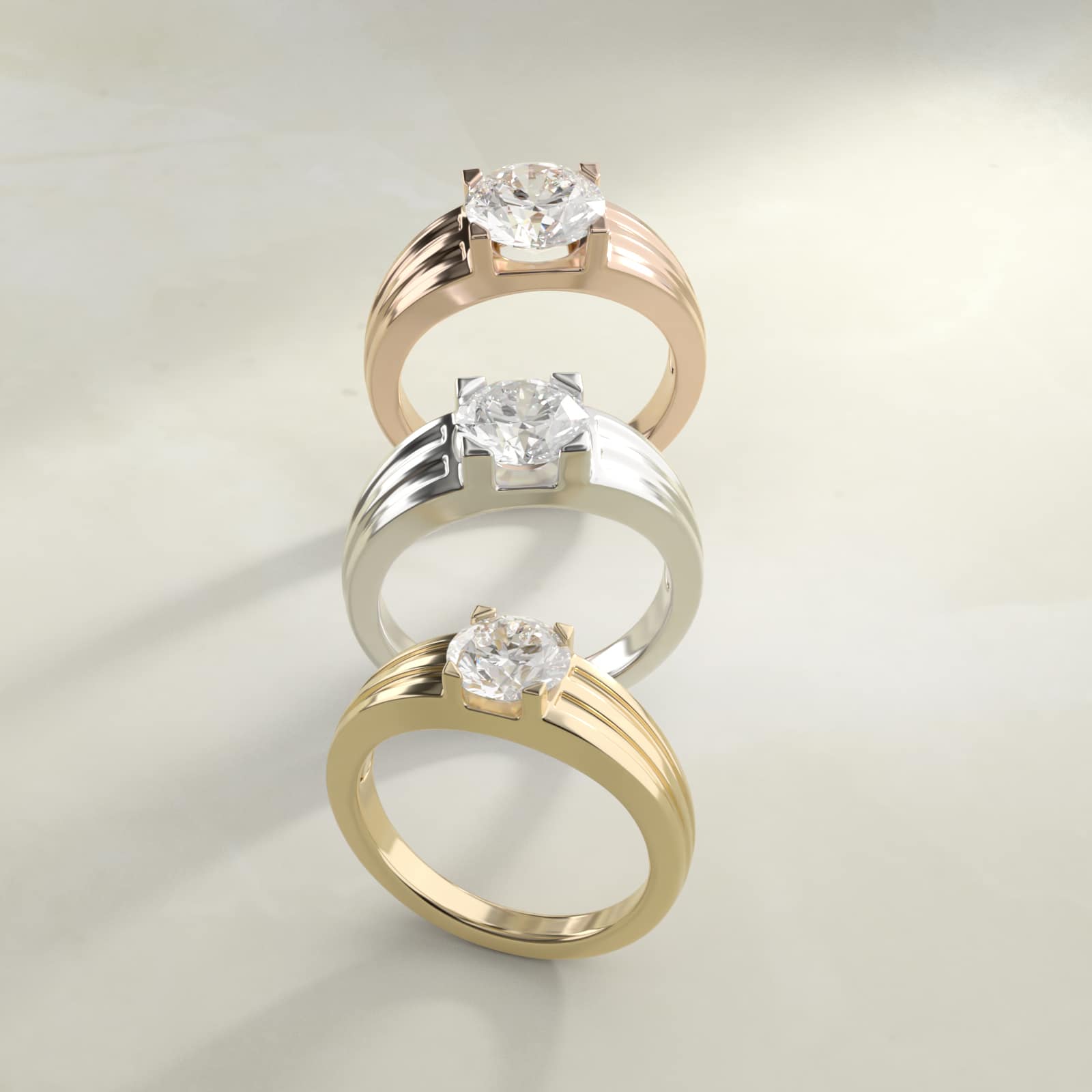 Men's Tapered Grooved Solitaire Engagement Ring in Platinum - Round Center