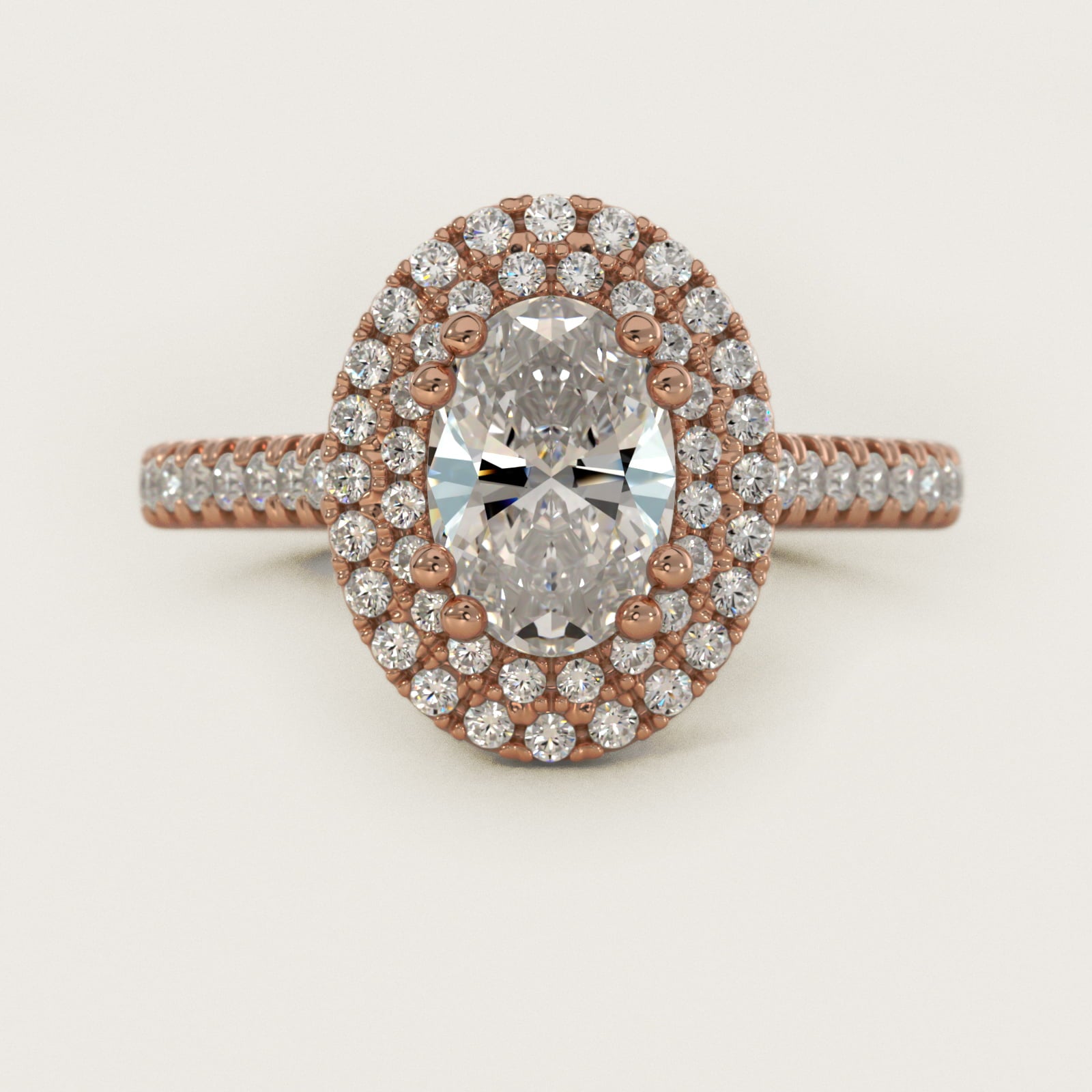 MicropavŽ Double Halo Diamond Engagement Ring in 14k Rose Gold (1/3 ct. tw.) - Oval Center