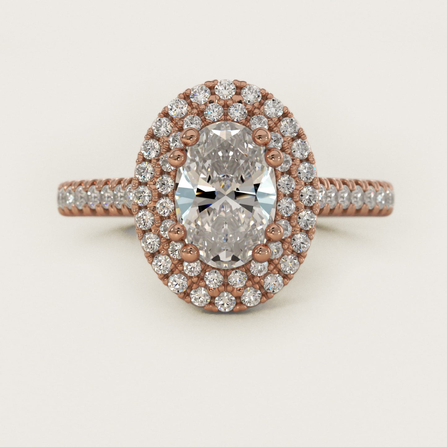 MicropavŽ Double Halo Diamond Engagement Ring in 18k Rose Gold (1/3 ct. tw.) - Oval Center