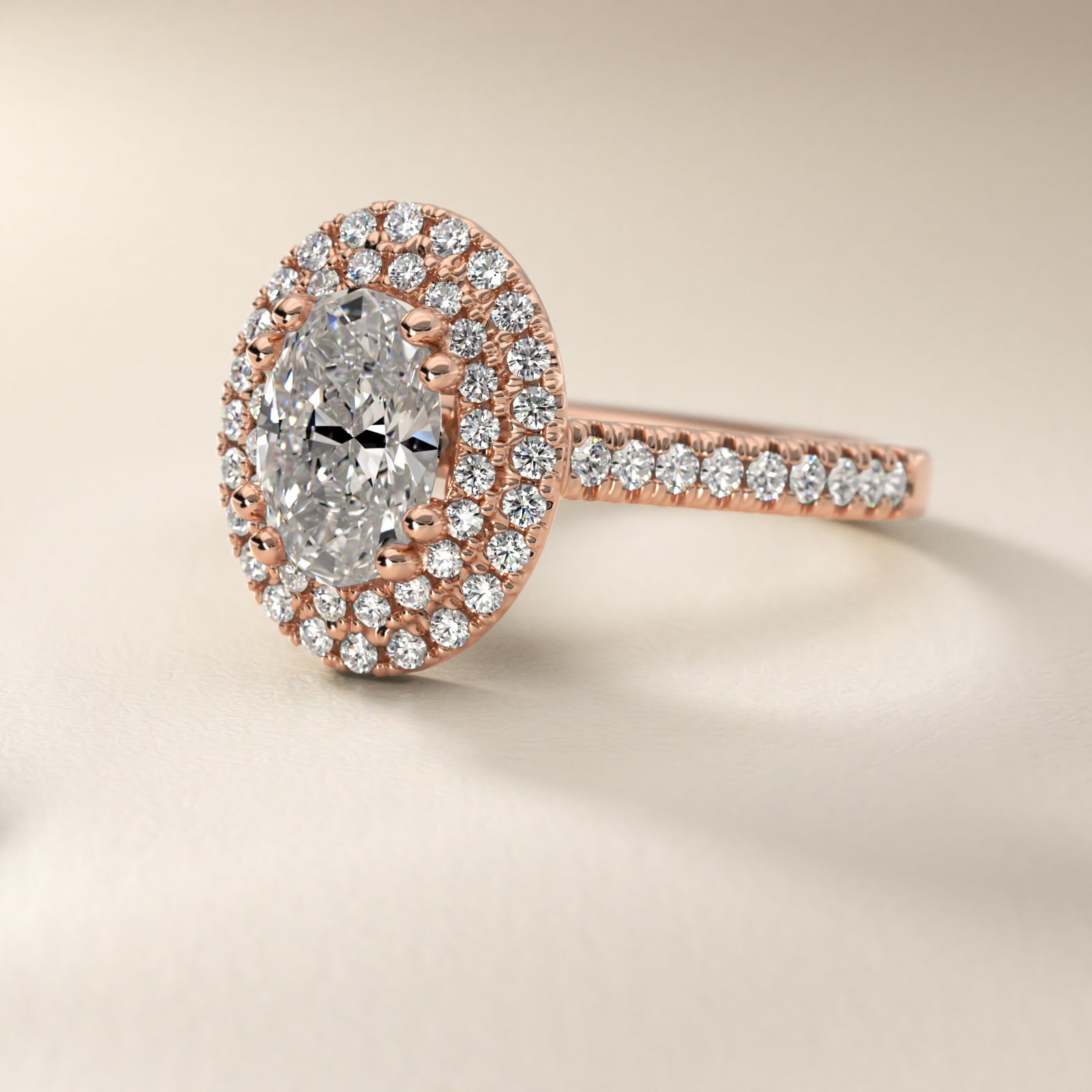 MicropavŽ Double Halo Diamond Engagement Ring in 18k Rose Gold (1/3 ct. tw.) - Oval Center