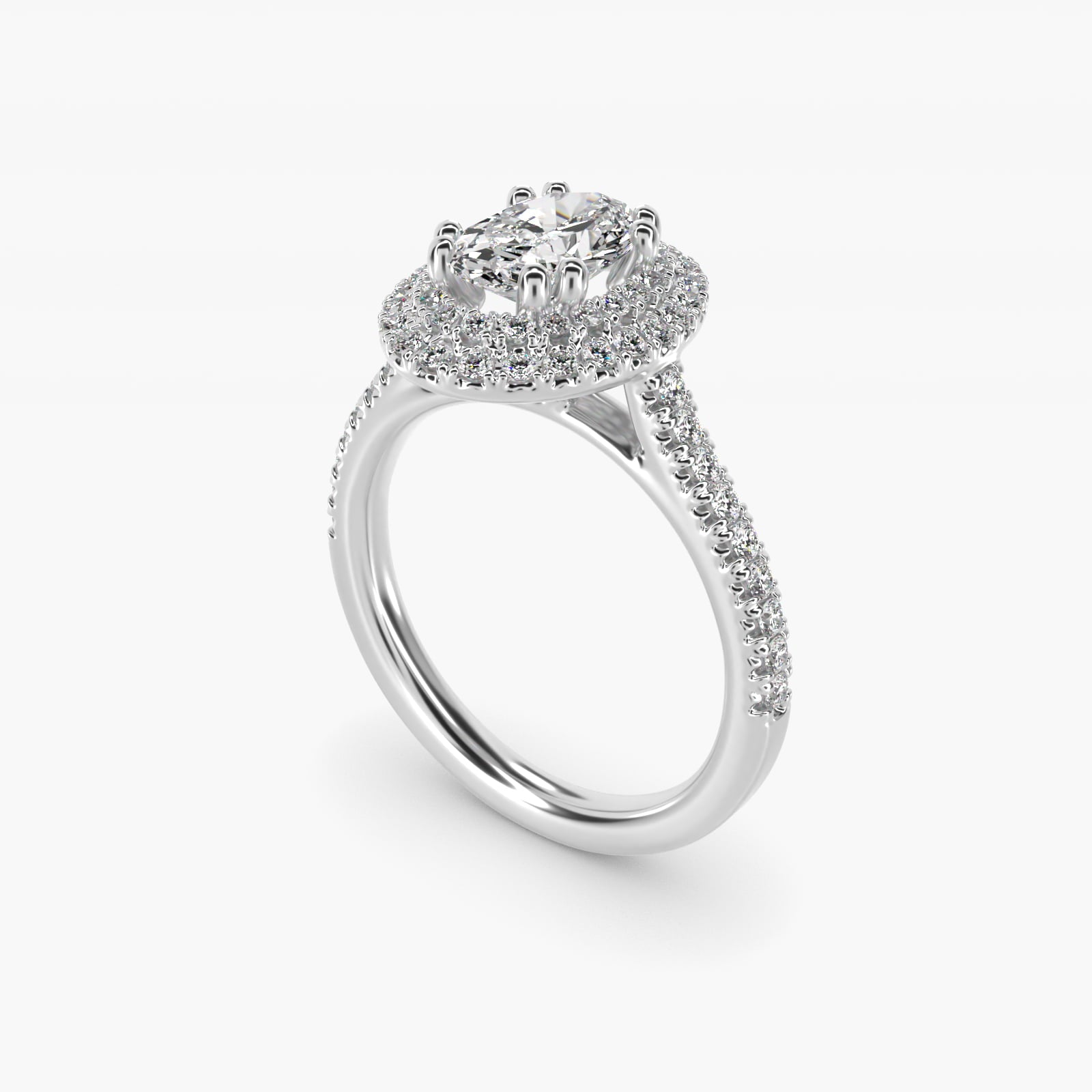 MicropavŽ Double Halo Diamond Engagement Ring in 14k White Gold (1/3 ct. tw.) - Oval Center