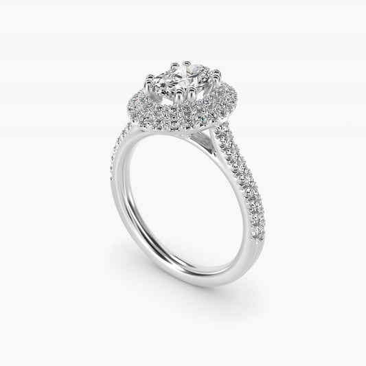 MicropavŽ Double Halo Diamond Engagement Ring in 14k White Gold (1/3 ct. tw.) - Oval Center