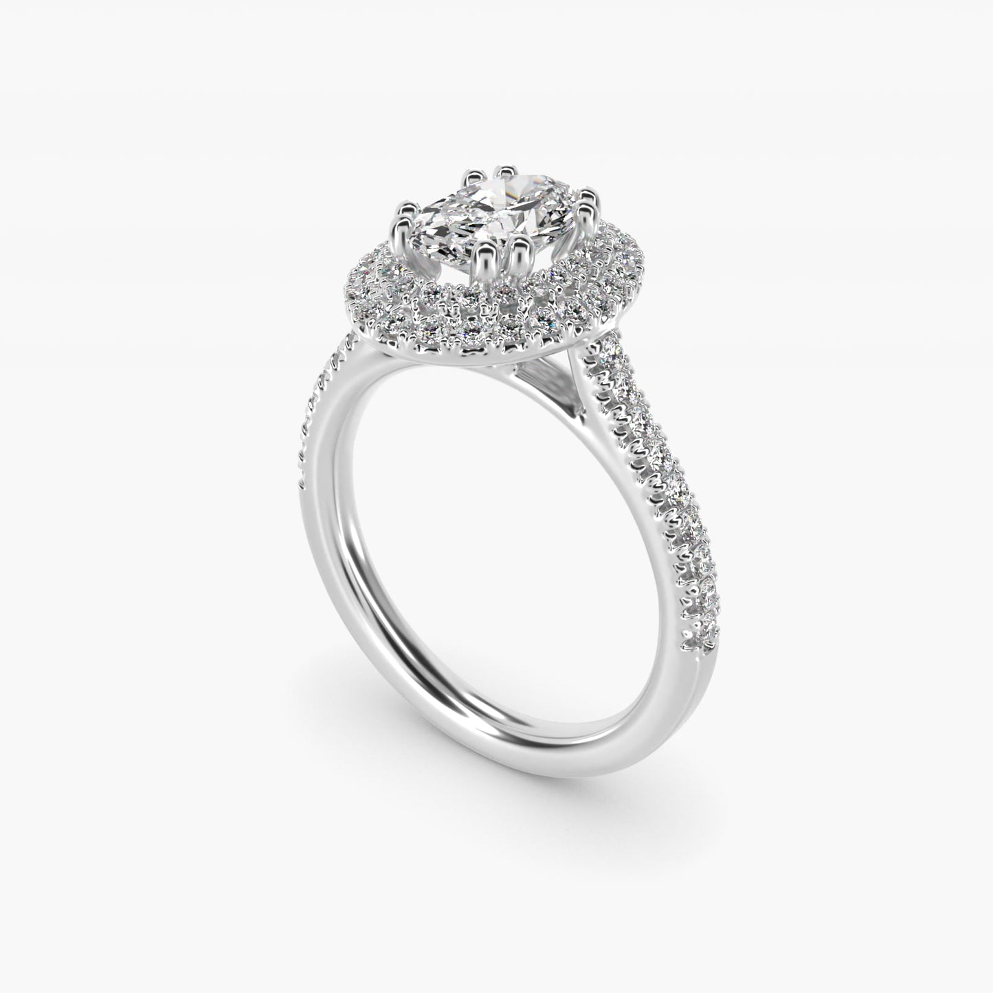 MicropavŽ Double Halo Diamond Engagement Ring in 18k White Gold (1/3 ct. tw.) - Oval Center