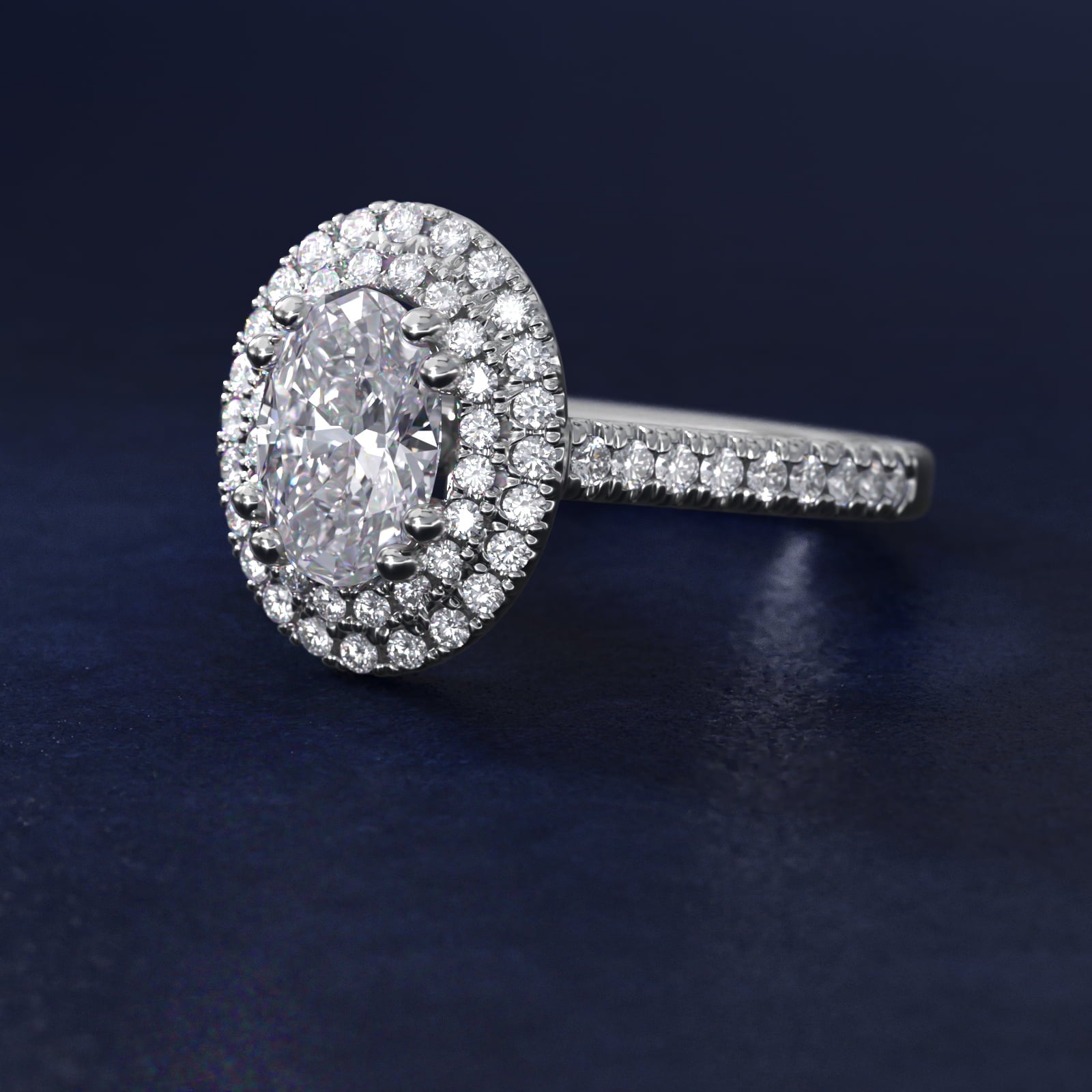 MicropavŽ Double Halo Diamond Engagement Ring in 18k White Gold (1/3 ct. tw.) - Oval Center