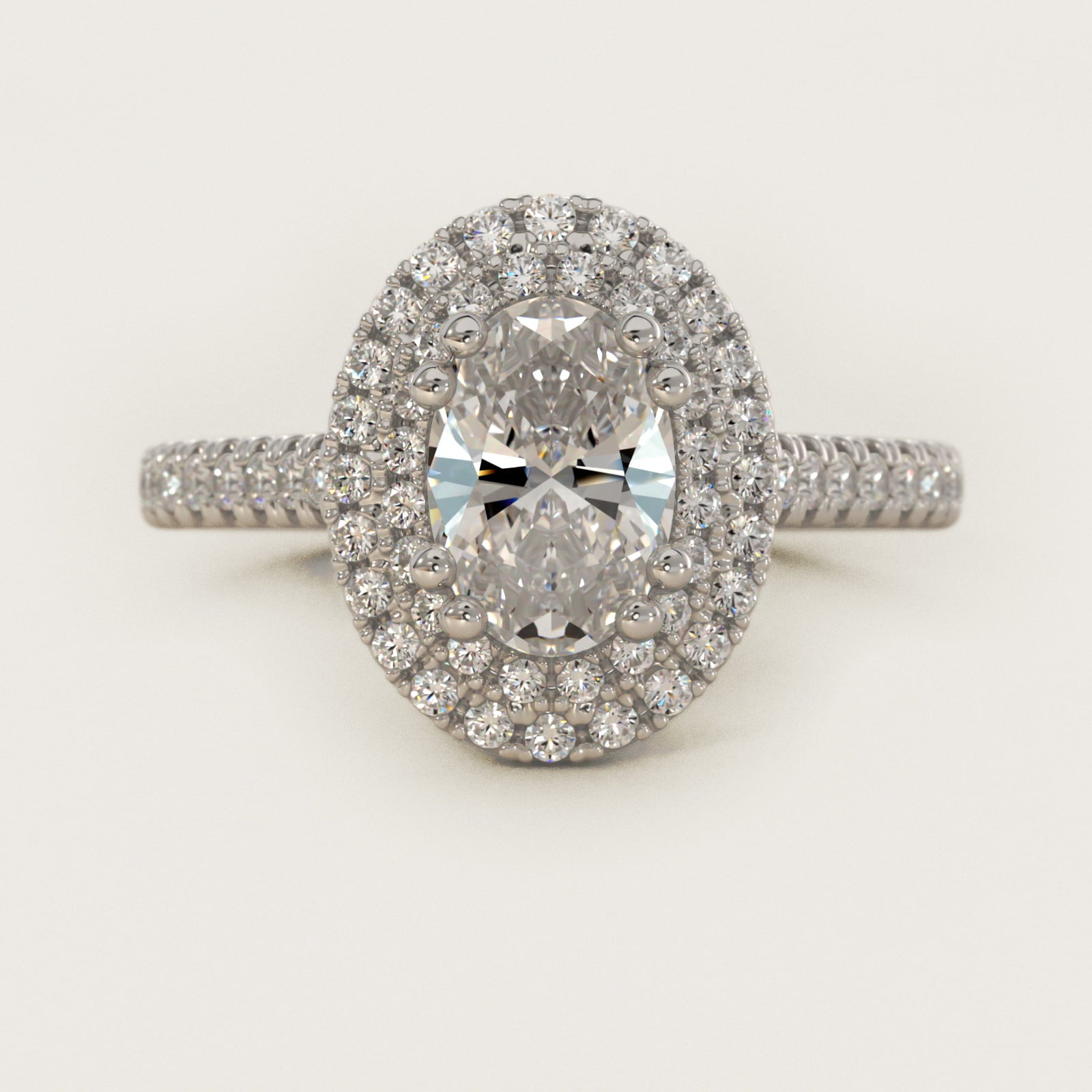 MicropavŽ Double Halo Diamond Engagement Ring in 14k White Gold (1/3 ct. tw.) - Oval Center