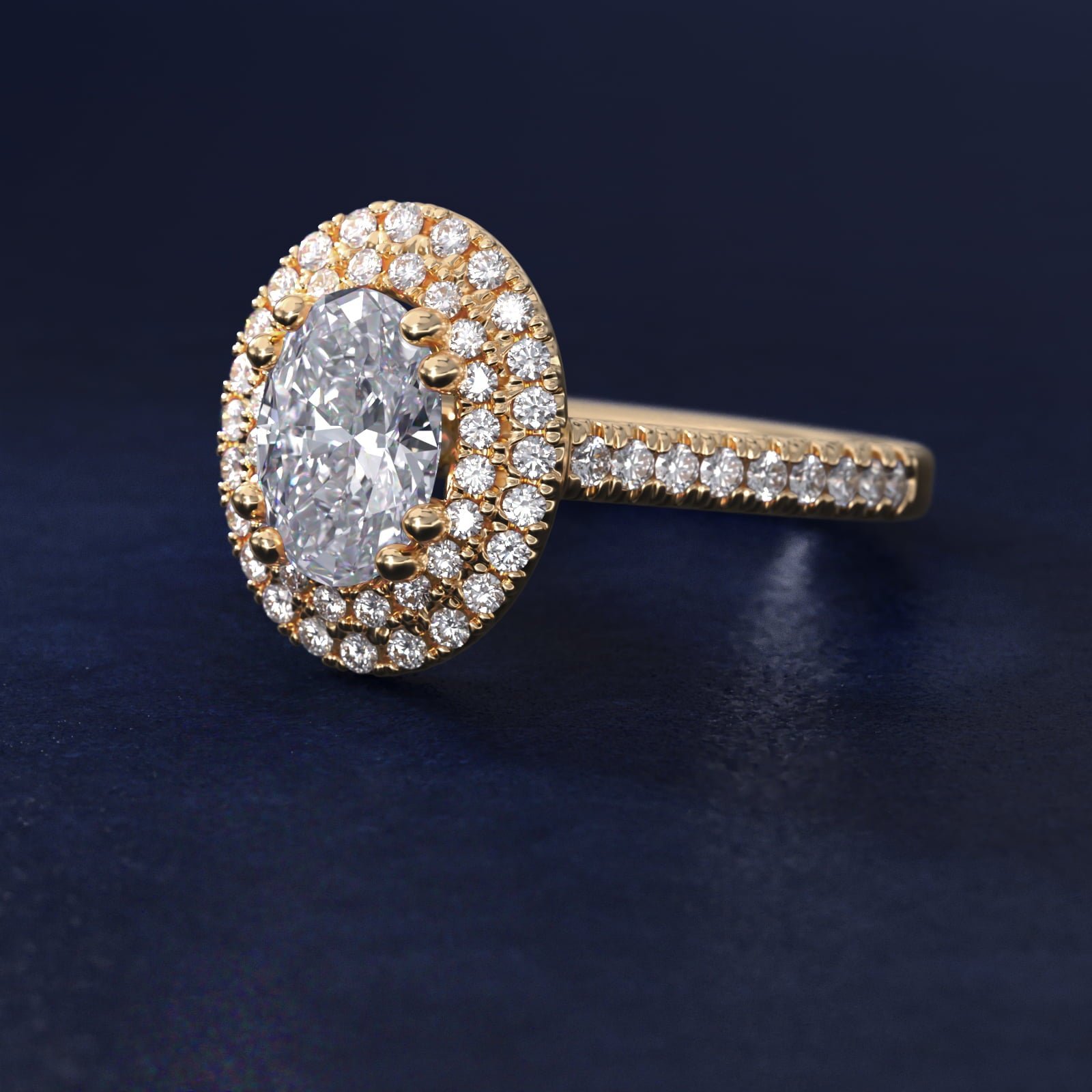 MicropavŽ Double Halo Diamond Engagement Ring in 18k Yellow Gold (1/3 ct. tw.) - Oval Center
