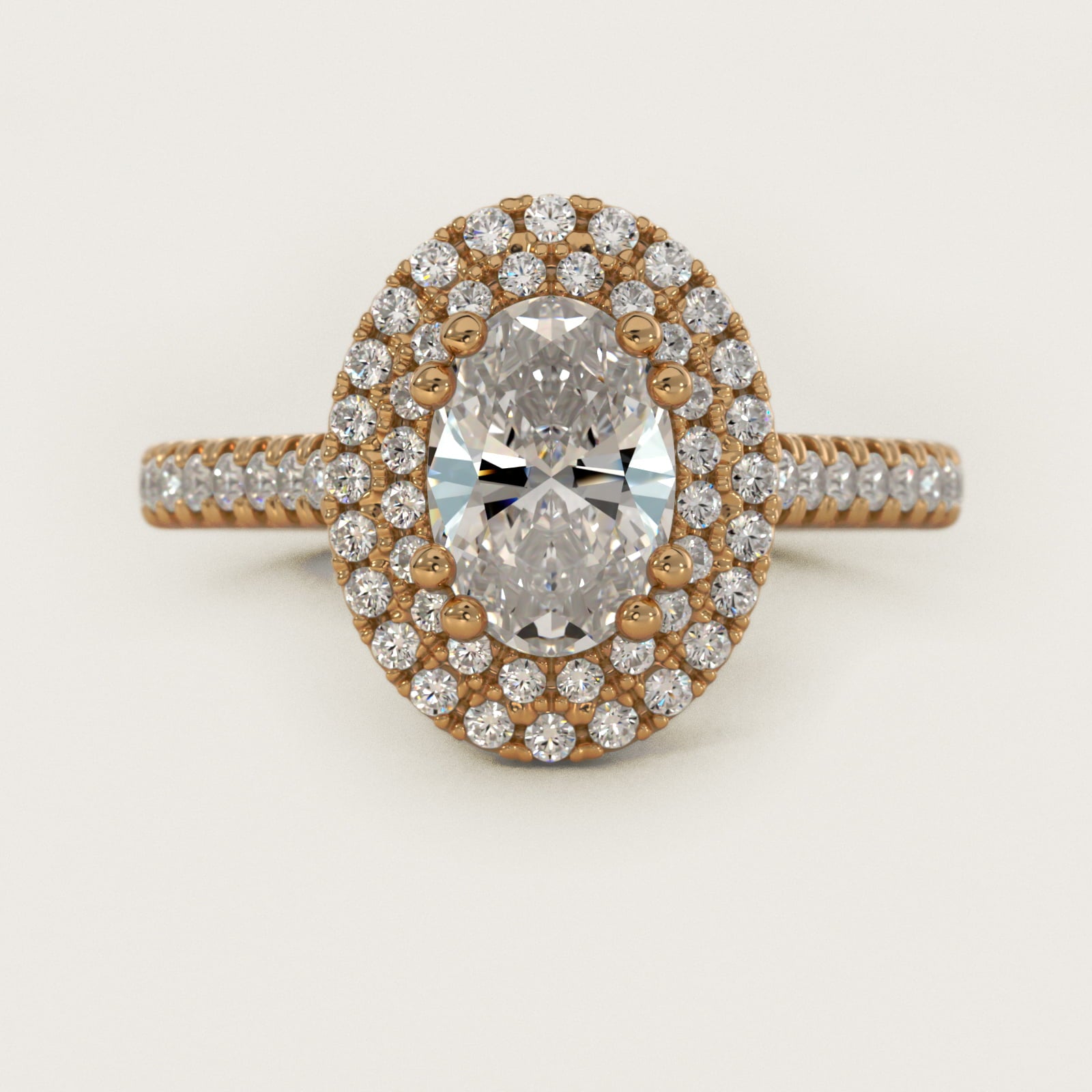 MicropavŽ Double Halo Diamond Engagement Ring in 14k Yellow Gold (1/3 ct. tw.) - Oval Center