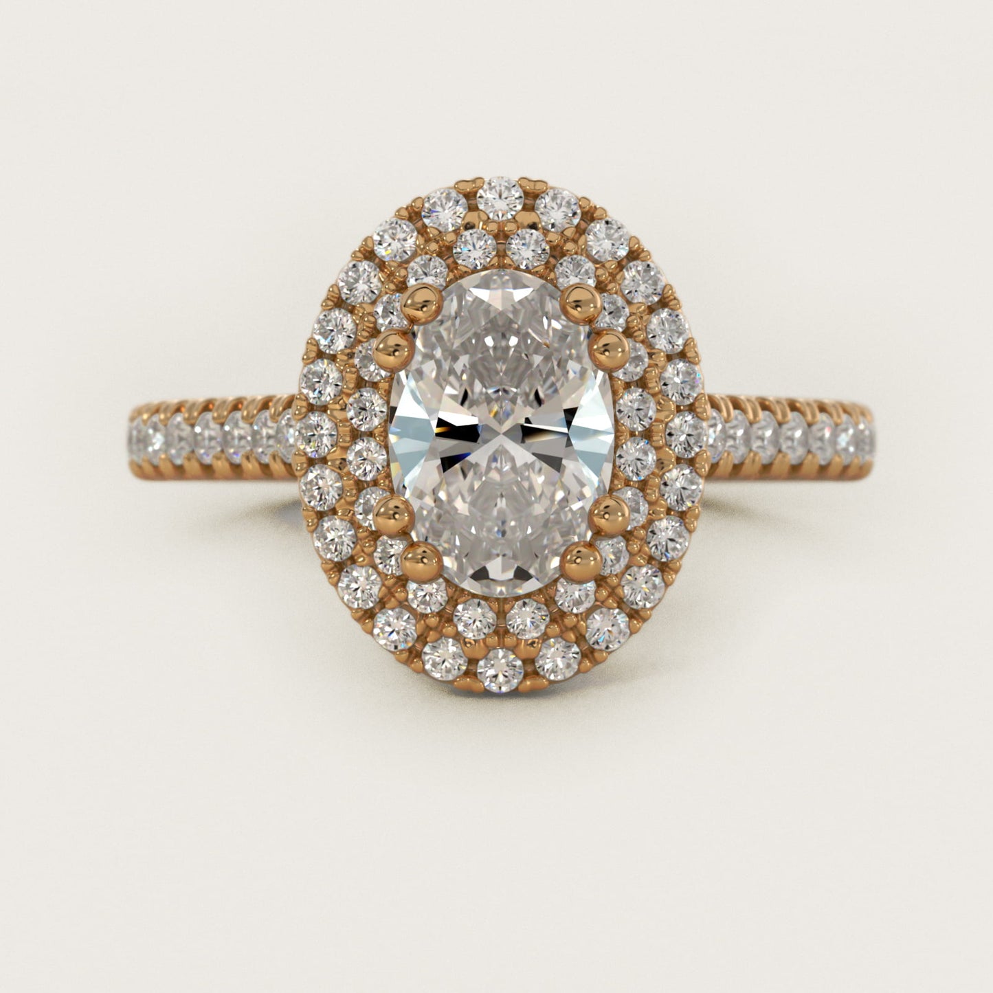MicropavŽ Double Halo Diamond Engagement Ring in 18k Yellow Gold (1/3 ct. tw.) - Oval Center