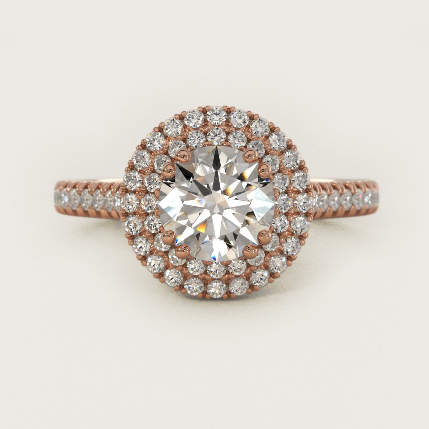 MicropavŽ Double Halo Diamond Engagement Ring in 14k Rose Gold (1/3 ct. tw.) - Round Center