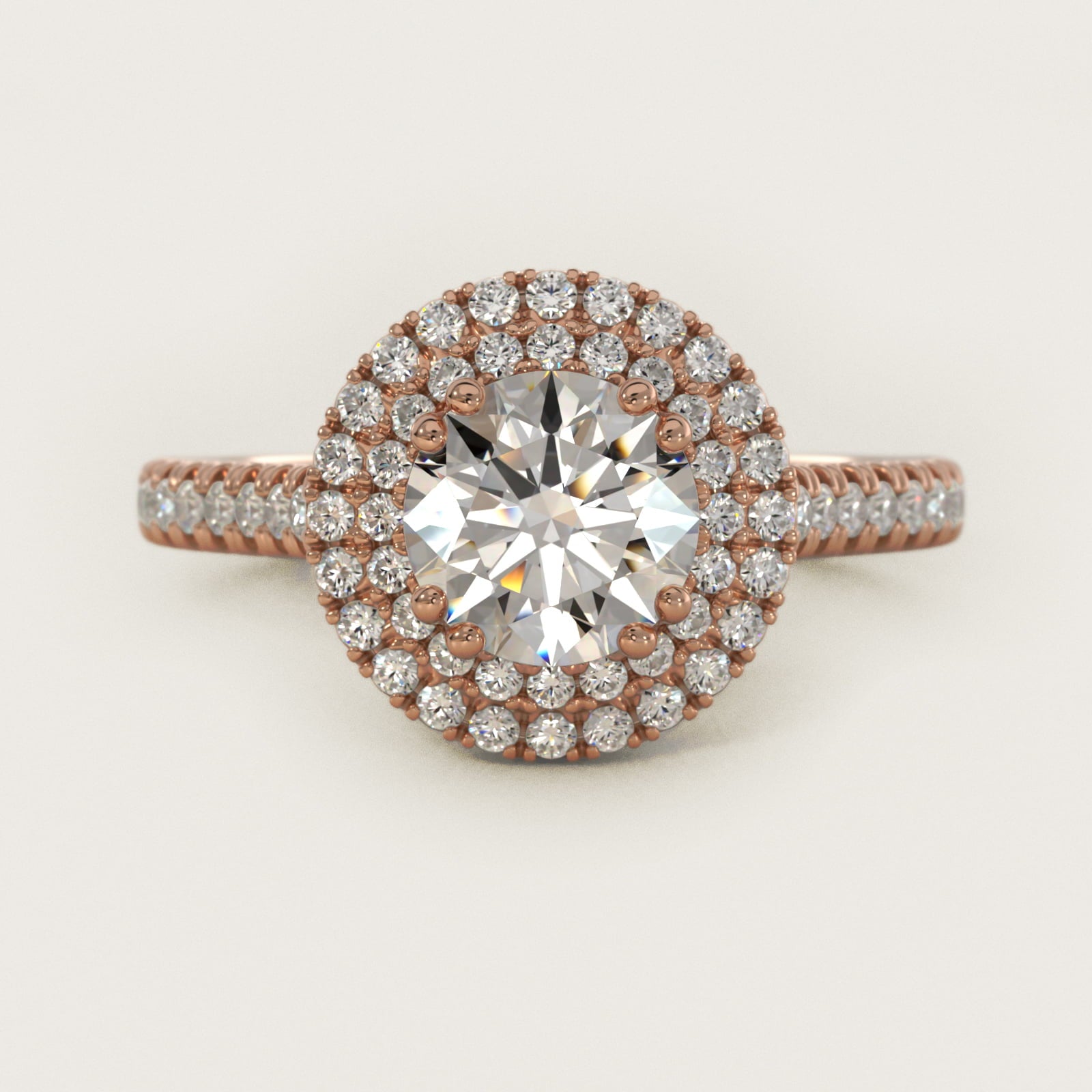 MicropavŽ Double Halo Diamond Engagement Ring in 18k Rose Gold (1/3 ct. tw.) - Round Center