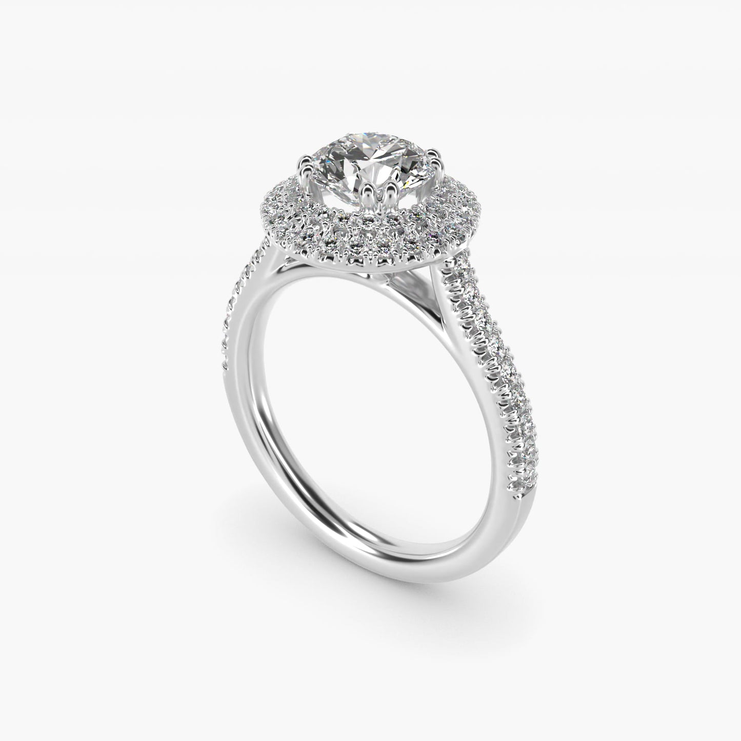 MicropavŽ Double Halo Diamond Engagement Ring in 14k White Gold (1/3 ct. tw.) - Round Center