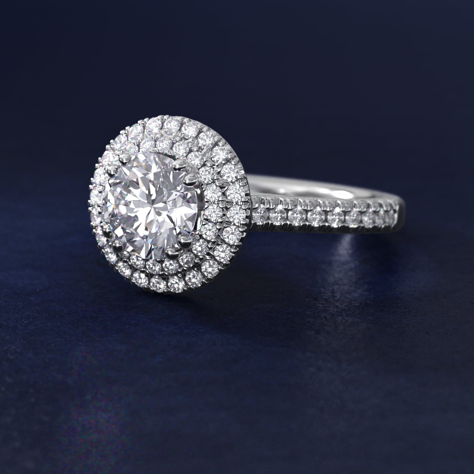 MicropavŽ Double Halo Diamond Engagement Ring in 18k White Gold (1/3 ct. tw.) - Round Center