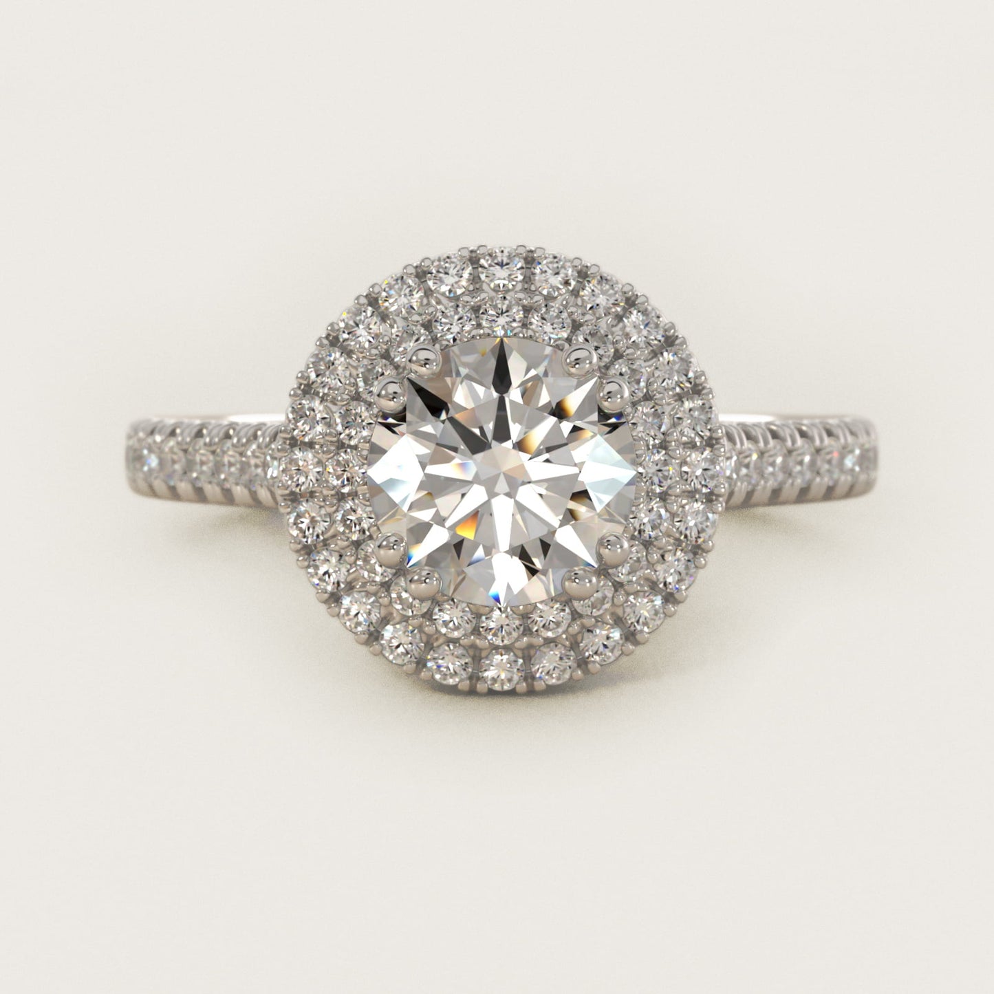 MicropavŽ Double Halo Diamond Engagement Ring in 14k White Gold (1/3 ct. tw.) - Round Center