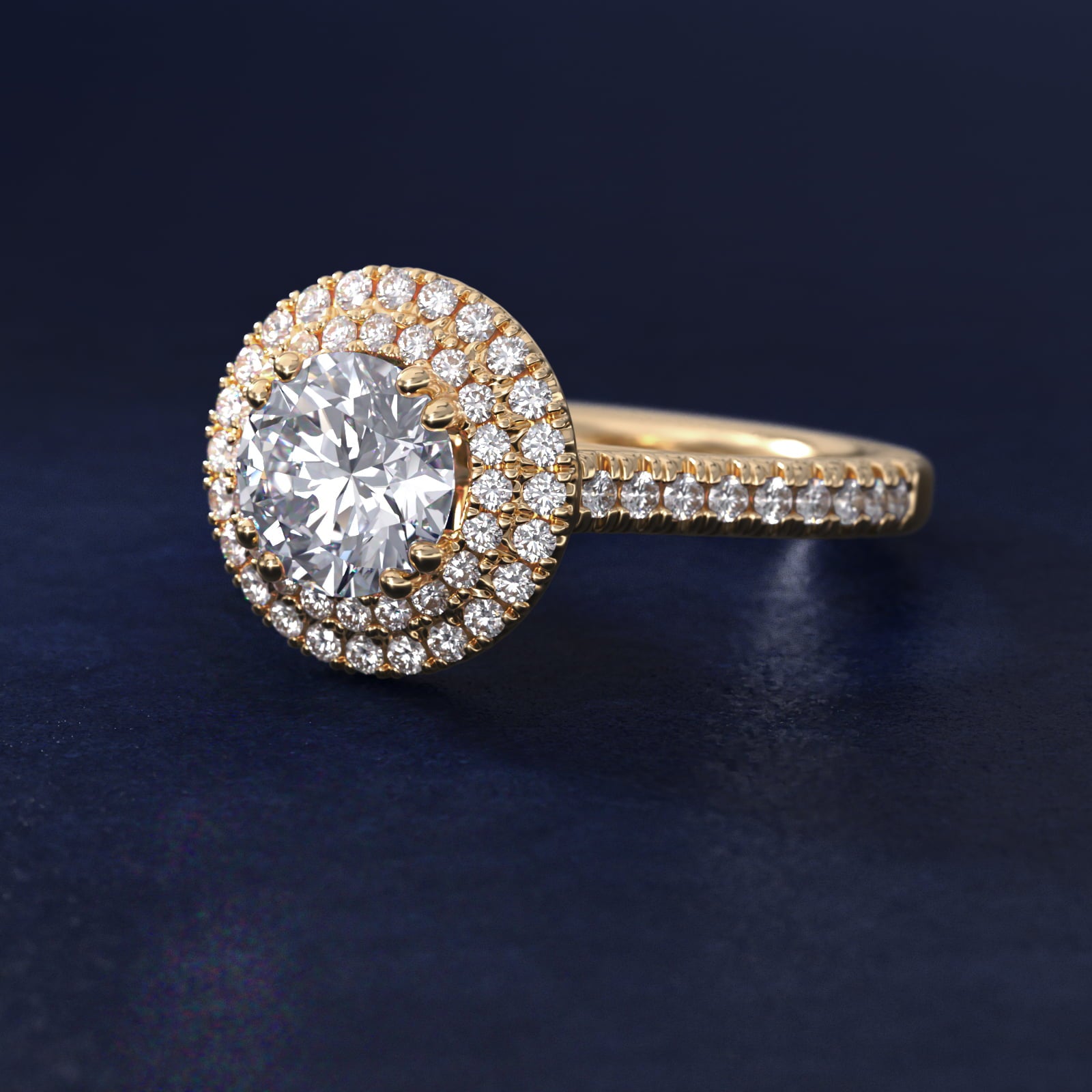 MicropavŽ Double Halo Diamond Engagement Ring in 14k Yellow Gold (1/3 ct. tw.) - Round Center