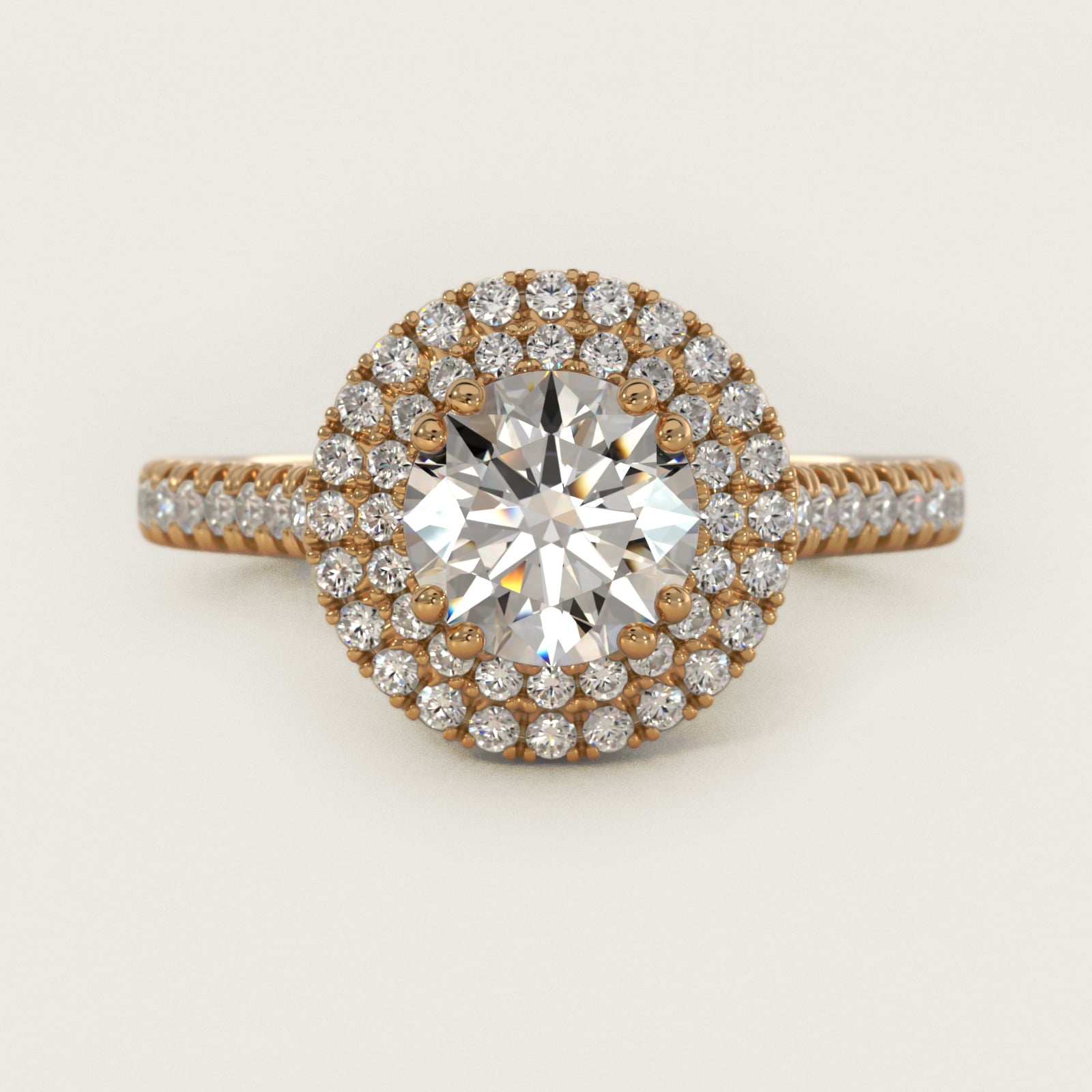 MicropavŽ Double Halo Diamond Engagement Ring in 14k Yellow Gold (1/3 ct. tw.) - Round Center