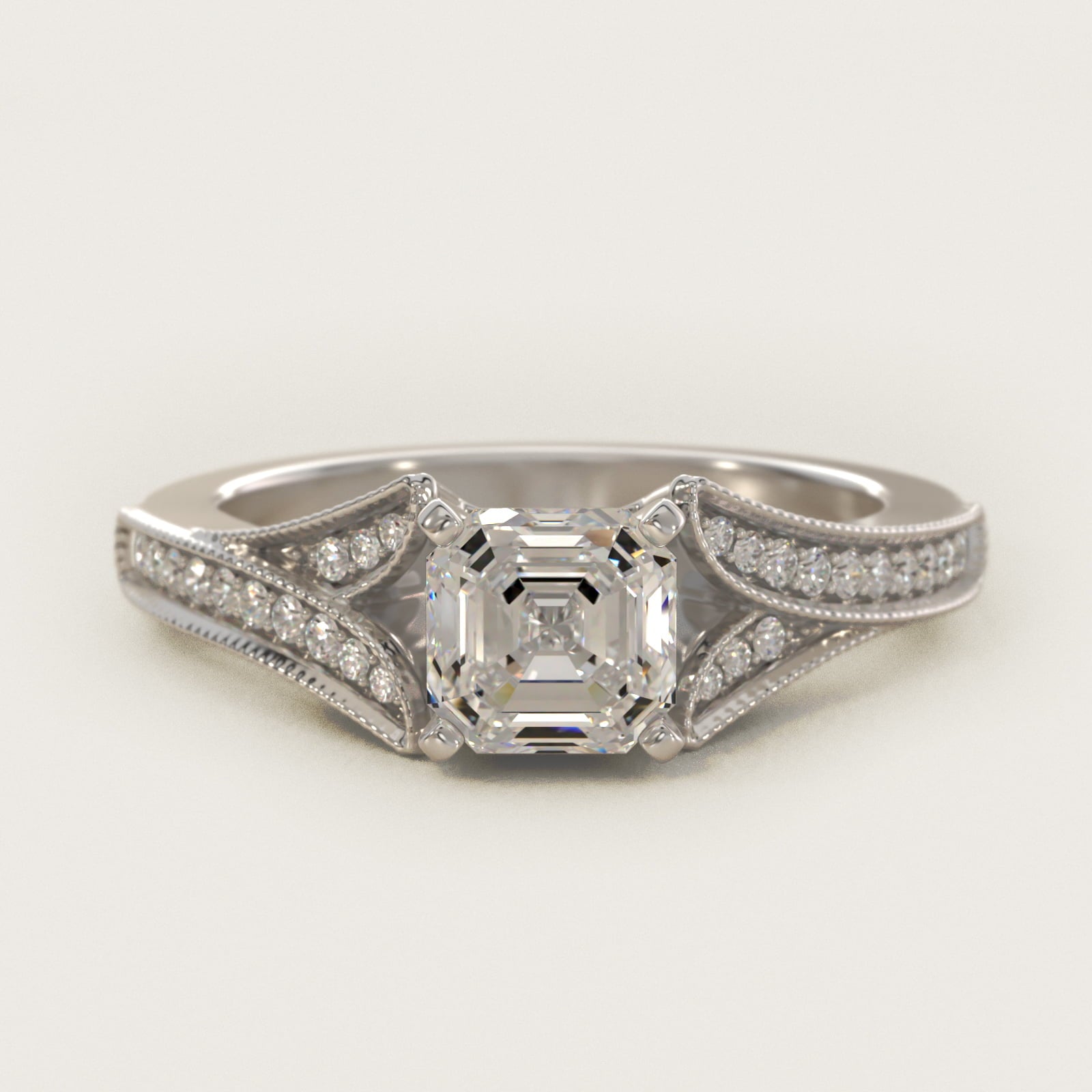 Milgrain and PavŽ V-Shank Diamond Engagement Ring in 14k White Gold (1/8 ct. wt.) - Asscher Center